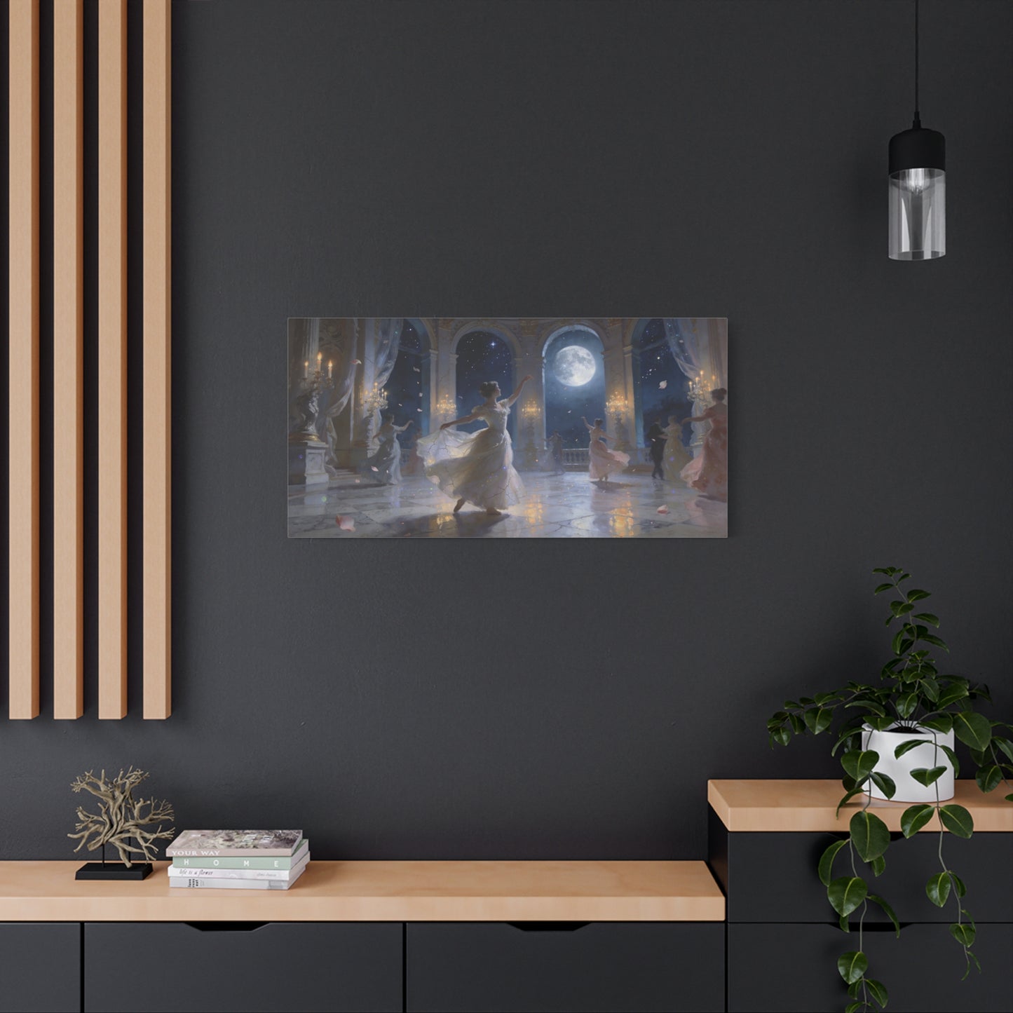 Moonlit Ballroom Dance Canvas Wall Art - Romantic Palace Night Scene, Elegant Dancers, Full Moon Arches - Dreamy Matte Canvas Print - Bedroom Wall Decor, Living Room Accent - Bedroom Home Decoration