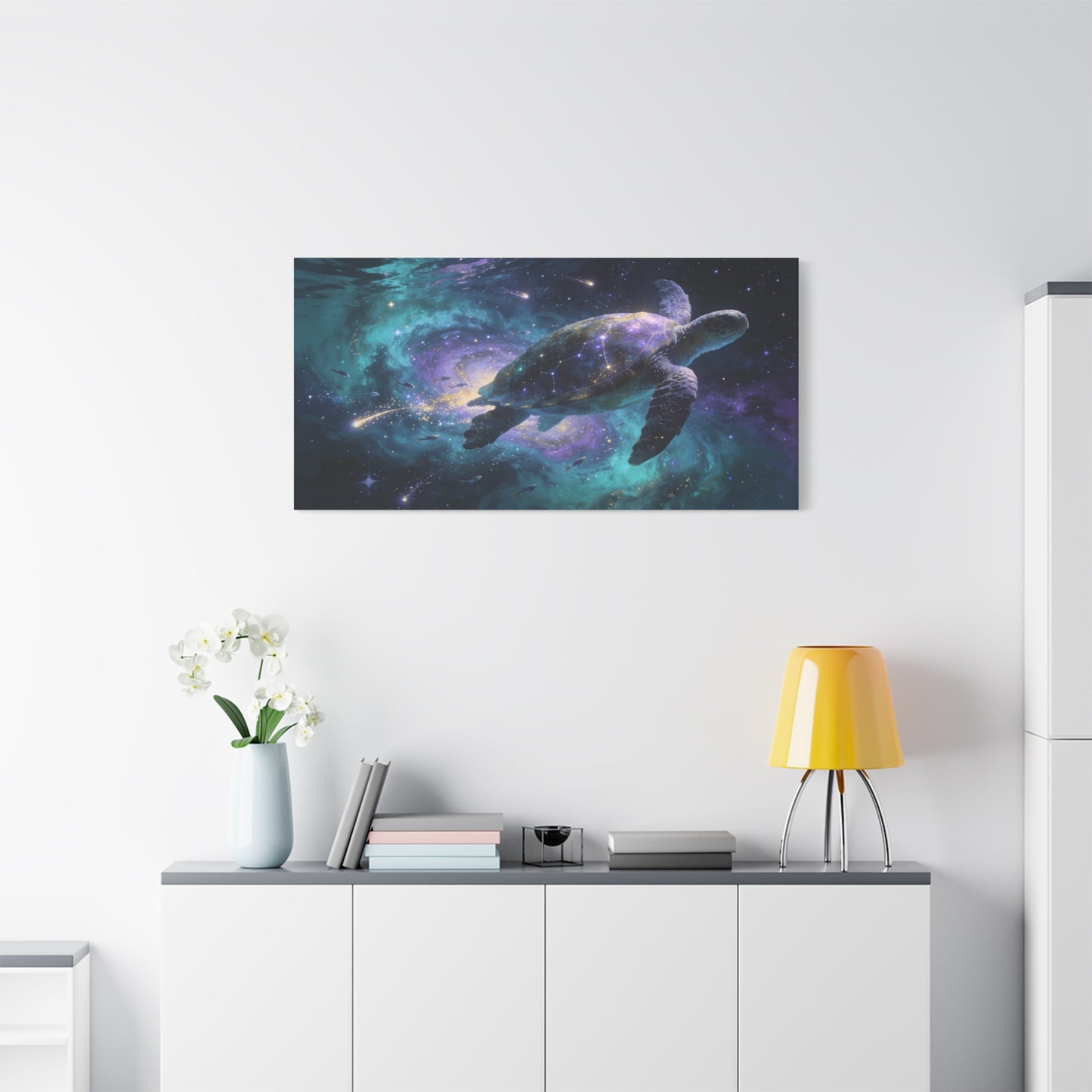 Cosmic Sea Turtle Canvas Wall Art - Celestial Galaxy Ocean Animal Print, Surreal Space Decor - Matte Cotton Canvas - Contemporary Fantasy Style - Living Room Bedroom Office Wall Decor - Ready to Hang