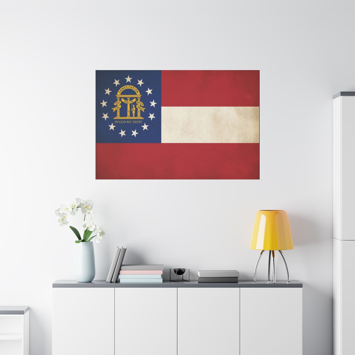 "In God We Trust" Georgia State Flag Canvas Wall Art - Vintage Patriotic Flag Print, Rustic Americana Decor, Georgia Pride Home Decoration, Living Room Wall Decor - Ready to Hang - Ready to Hang
