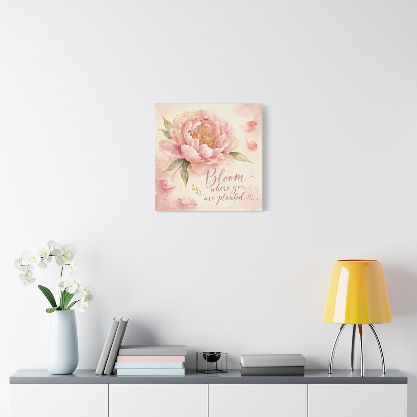 "Bloom Where You Are Planted" Peony Canvas Wall Art - Pink Watercolor Floral Quote Print, Soft Botanical Decor, Bedroom Wall Hanging, Feminine Farmhouse Style - Bedroom Home Decoration - Ready to Hang