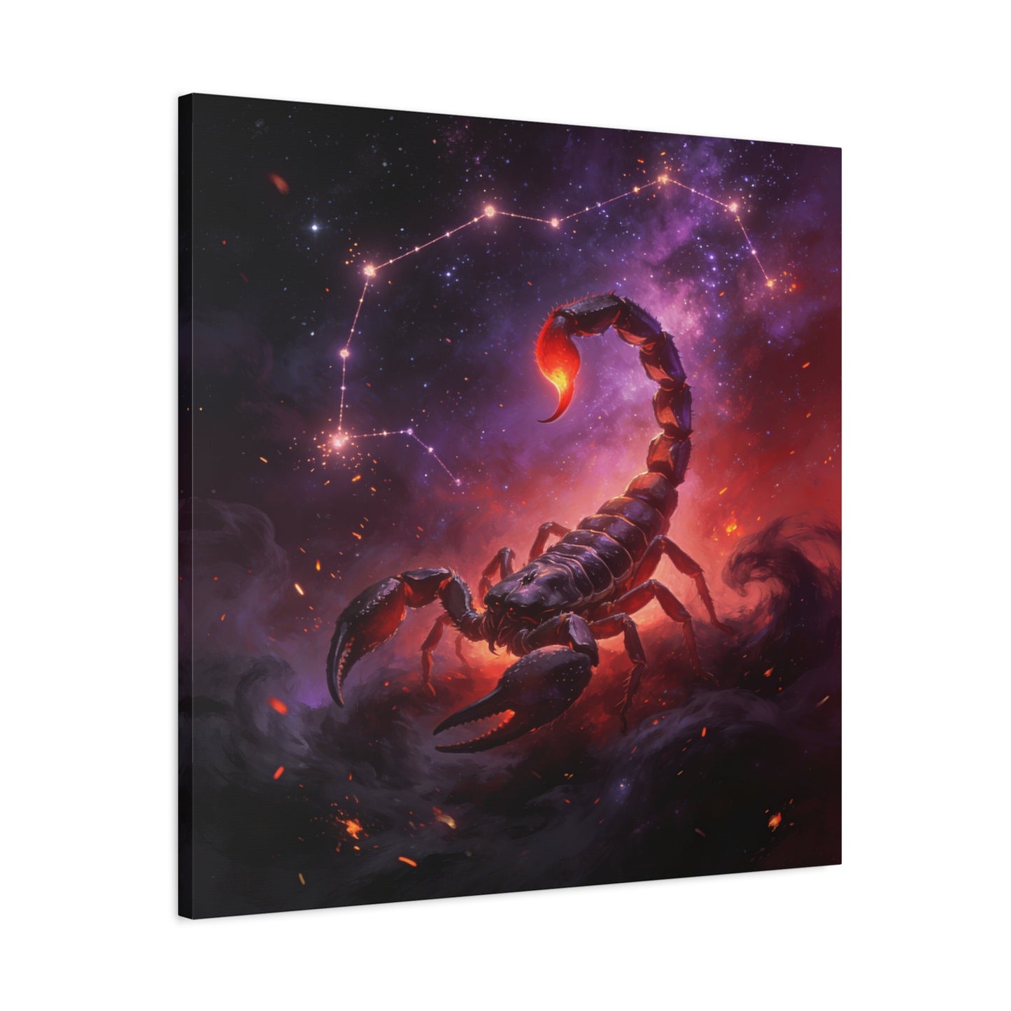Scorpio Zodiac Canvas Wall Art - Celestial Scorpion Constellation Galaxy Print, Fiery Purple Space Illustration - Matte Canvas Decor - Bedroom Wall Hanging, Dorm Room Accent - Bedroom Home Decoration