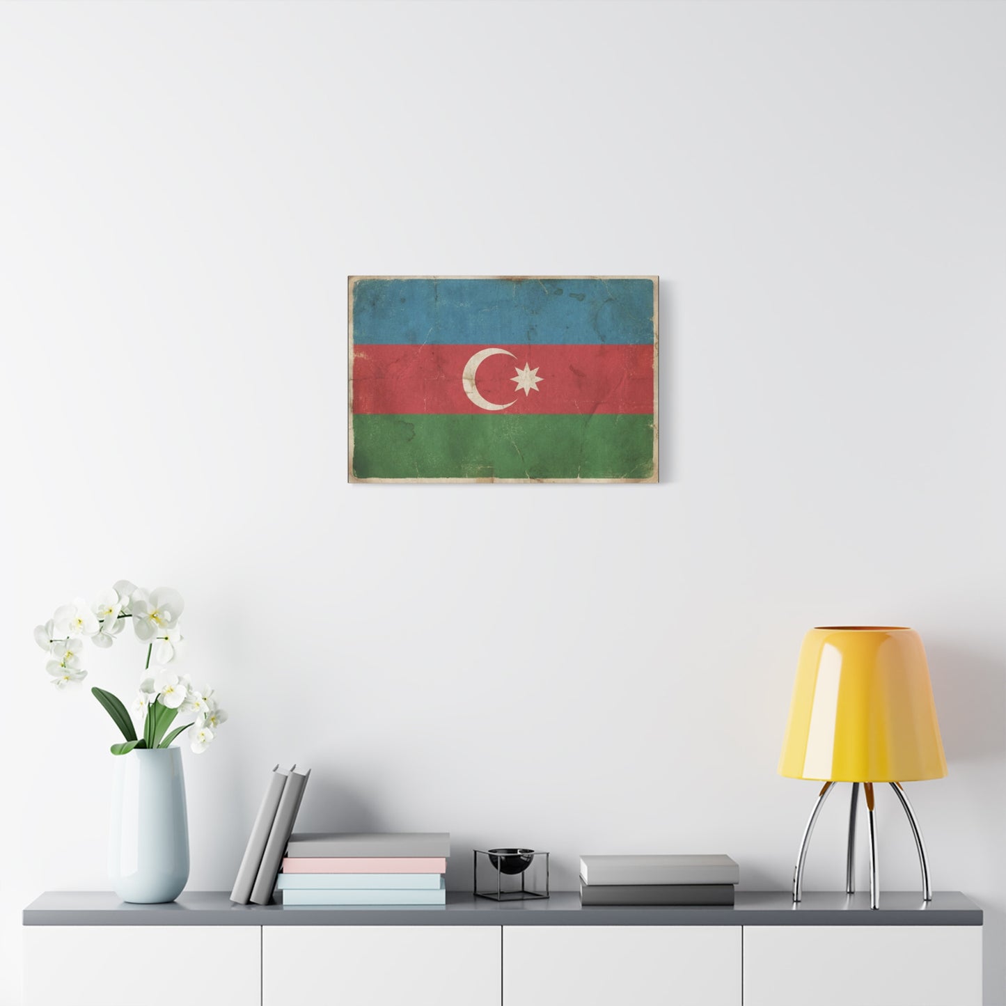 Azerbaijan Flag Canvas Wall Art - Vintage Distressed Crescent Star Print - Patriotic Heritage Decor, Rustic Style, Living Room Wall Decor, Office Art - Bedroom Home Decoration - Modern Farmhouse Style