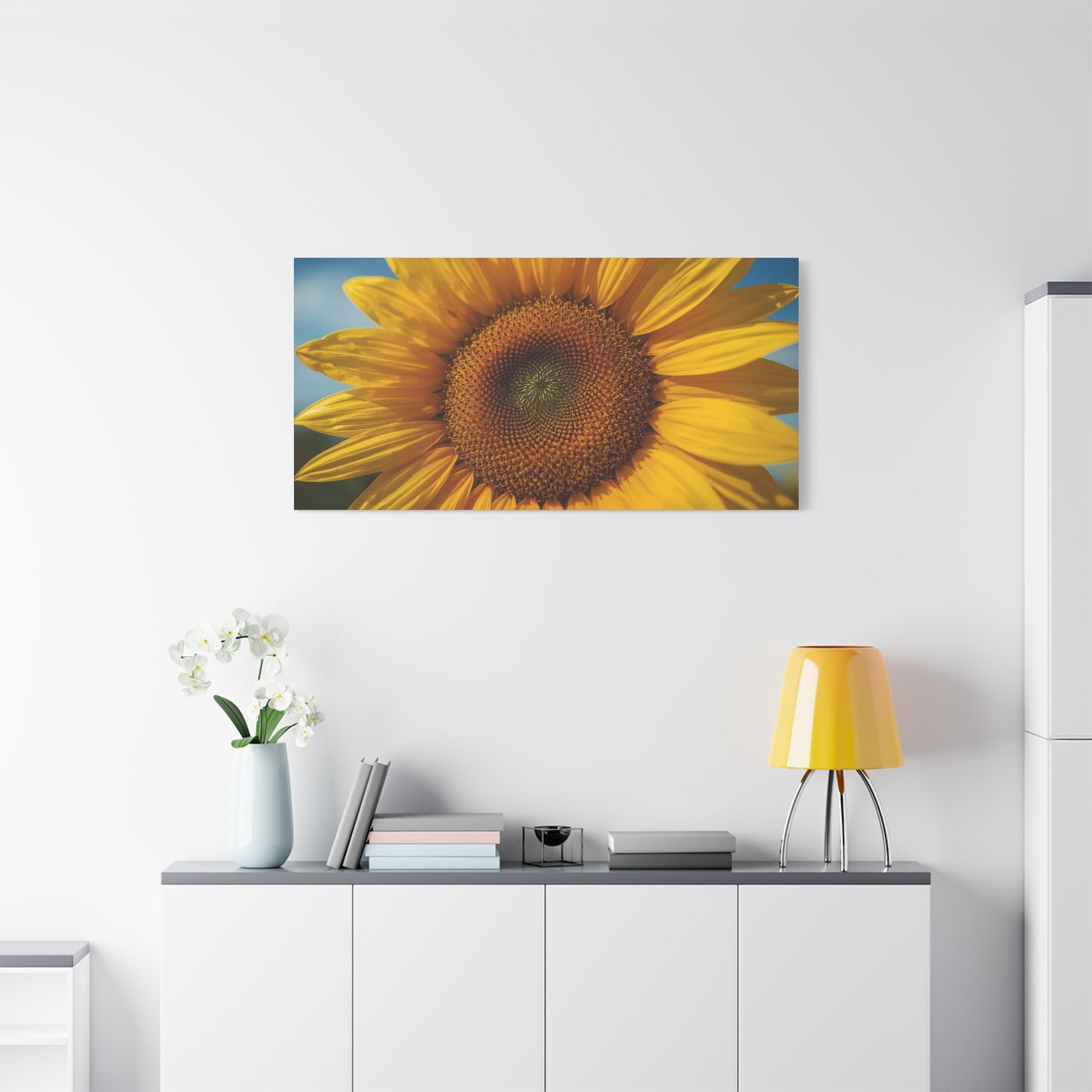 Sunflower Canvas Wall Art - Golden Floral Close Up Print, Blue Sky Botanical Wall Decor - Matte Cotton Art Print - Contemporary Living Room Decoration, Bedroom Home Accent - Bedroom Home Decoration
