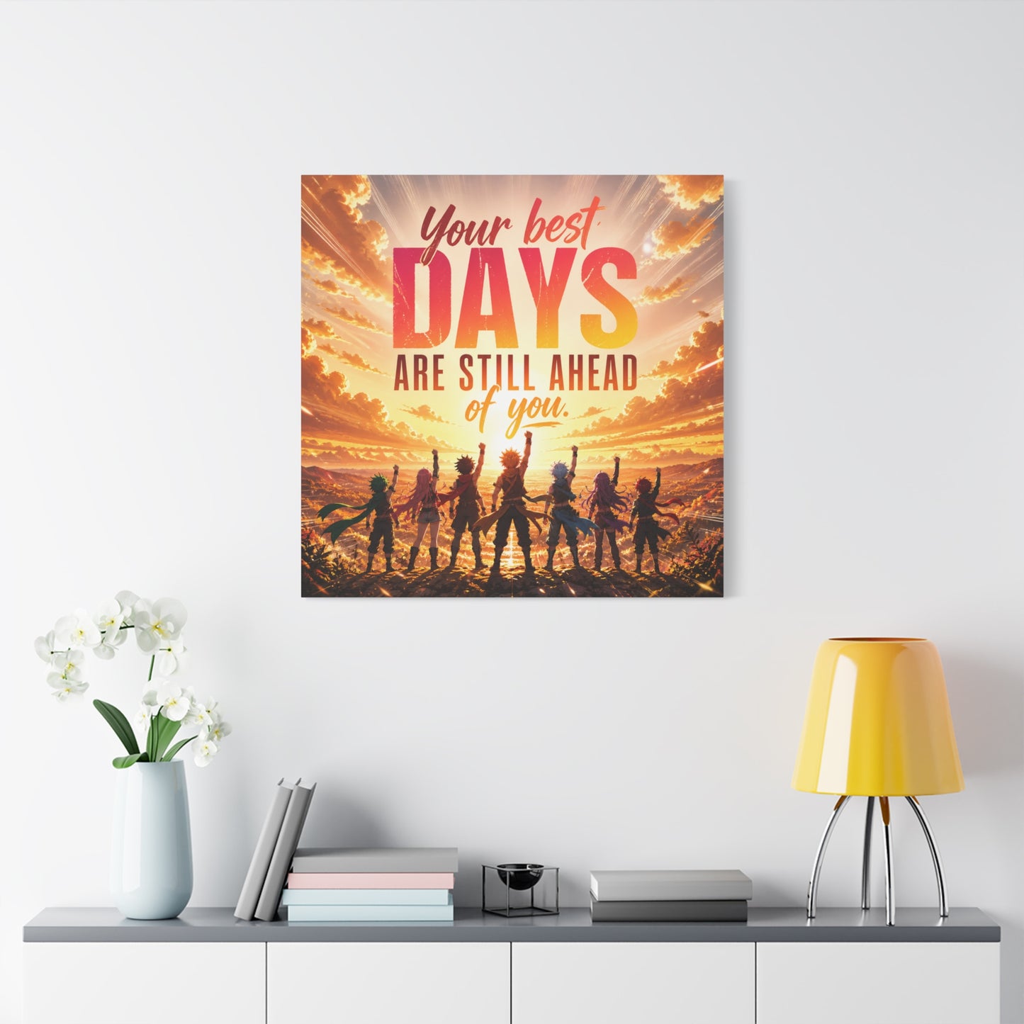 "Your DAYS Are Still Ahead Of You." Anime Quote Canvas Wall Art - Sunset Sky Motivational Poster Print - Contemporary Typography Decor - Bedroom Wall Accent - Ready to Hang - Bedroom Home Decoration