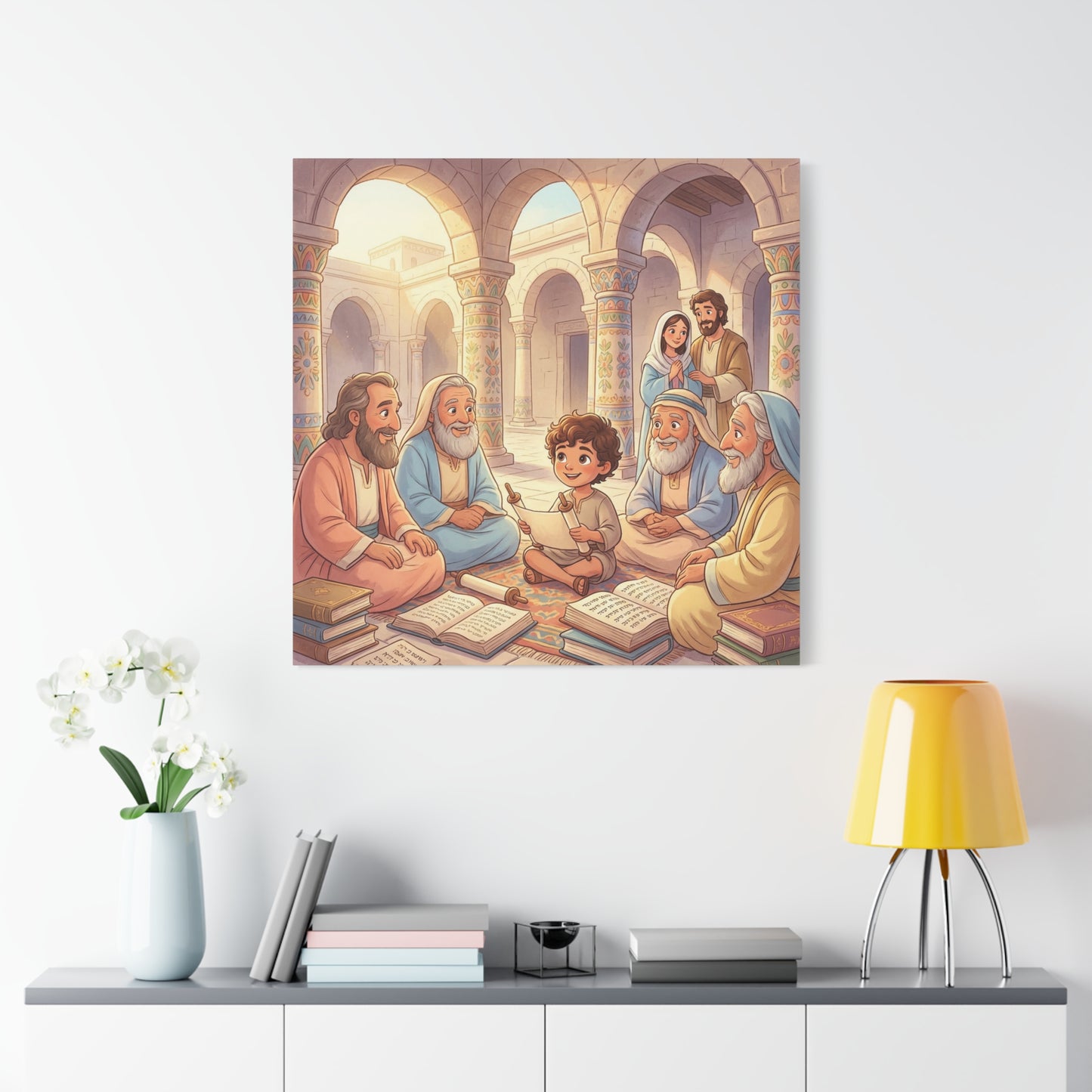 Young Jesus Teaching In Temple Canvas Wall Art - Biblical Child Scripture Scene, Cotton Print - Traditional Religious Decor For Nursery, Bedroom, Sunday School, Living Room Home Accent - Ready to Hang