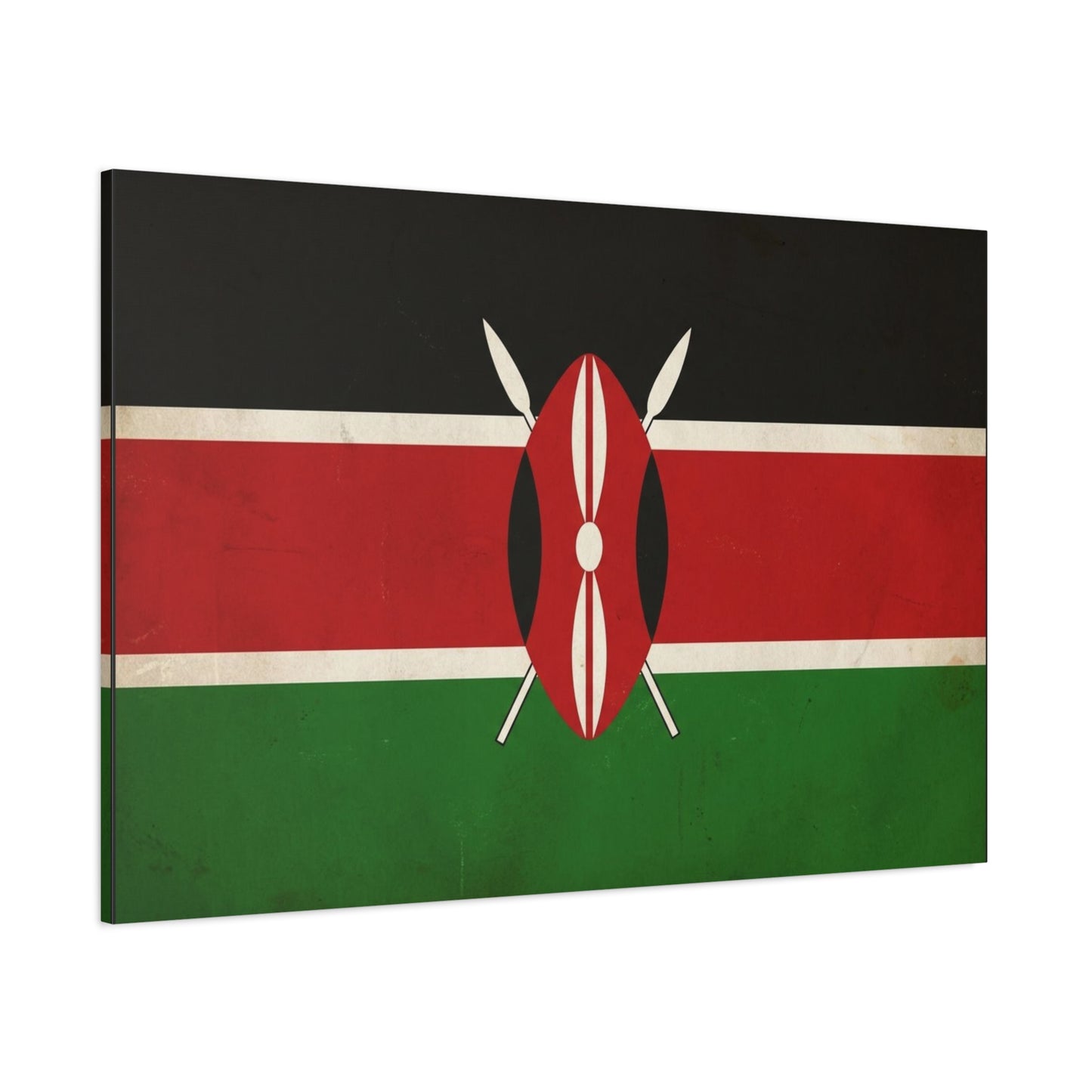 Kenya Flag Canvas Wall Art - Vintage Kenyan Flag Print, Patriotic Red Black Green Decor - Matte Cotton Artwork - Living Room Wall Decor, Office Art, Dorm Home Accent - Bedroom Home Decoration