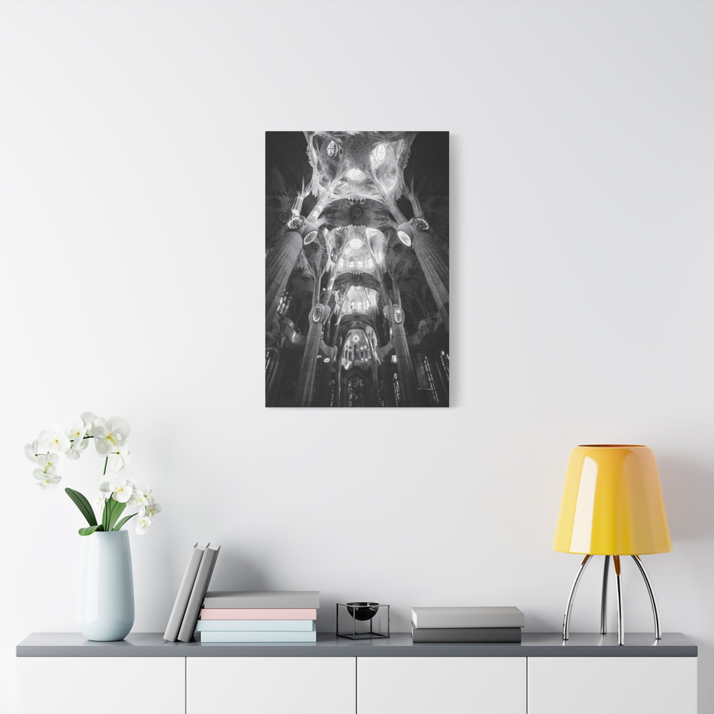 Sagrada Familia Cathedral Interior Canvas Wall Art - Black And White Architectural Art Print - Gothic Modern Sacred Ceiling View - Living Room Wall Decor Office Accent - Modern Farmhouse Style