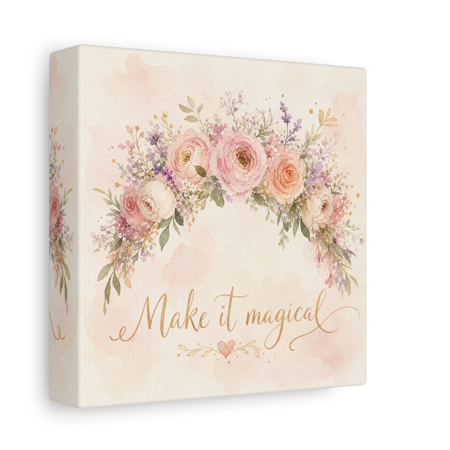"Make It Magical" Floral Canvas Wall Art - Blush Rose Watercolor Quote Print, Pink Botanical Home Decor, Girls Bedroom Wall Decoration, Nursery Accent, Bohemian Living Room Style - Ready to Hang