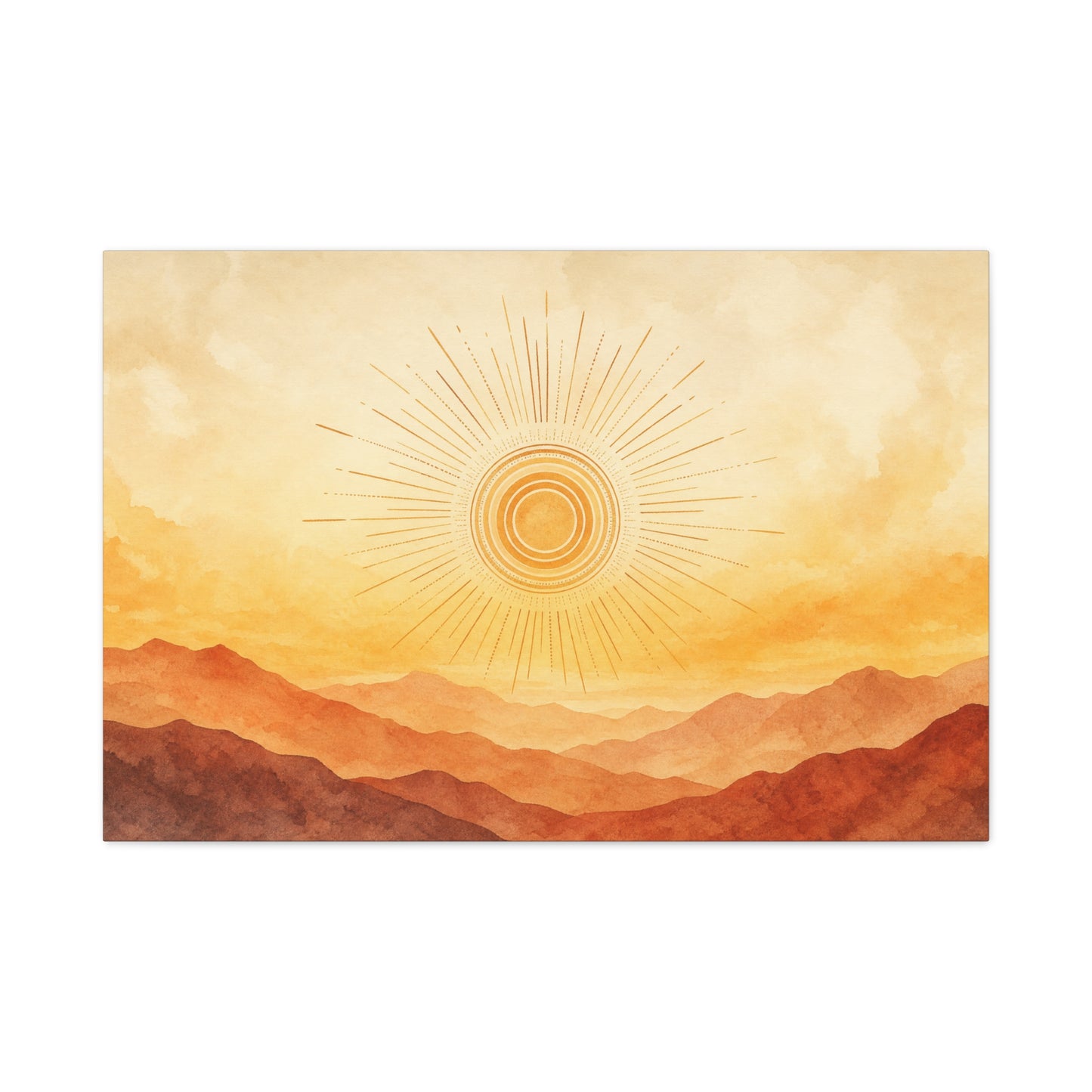 Sunburst Desert Mountain Canvas Wall Art - Golden Watercolor Landscape Print, Contemporary Southwest Style - Living Room Wall Decor, Bedroom Home Decoration, Meditation Space Accent - Ready to Hang