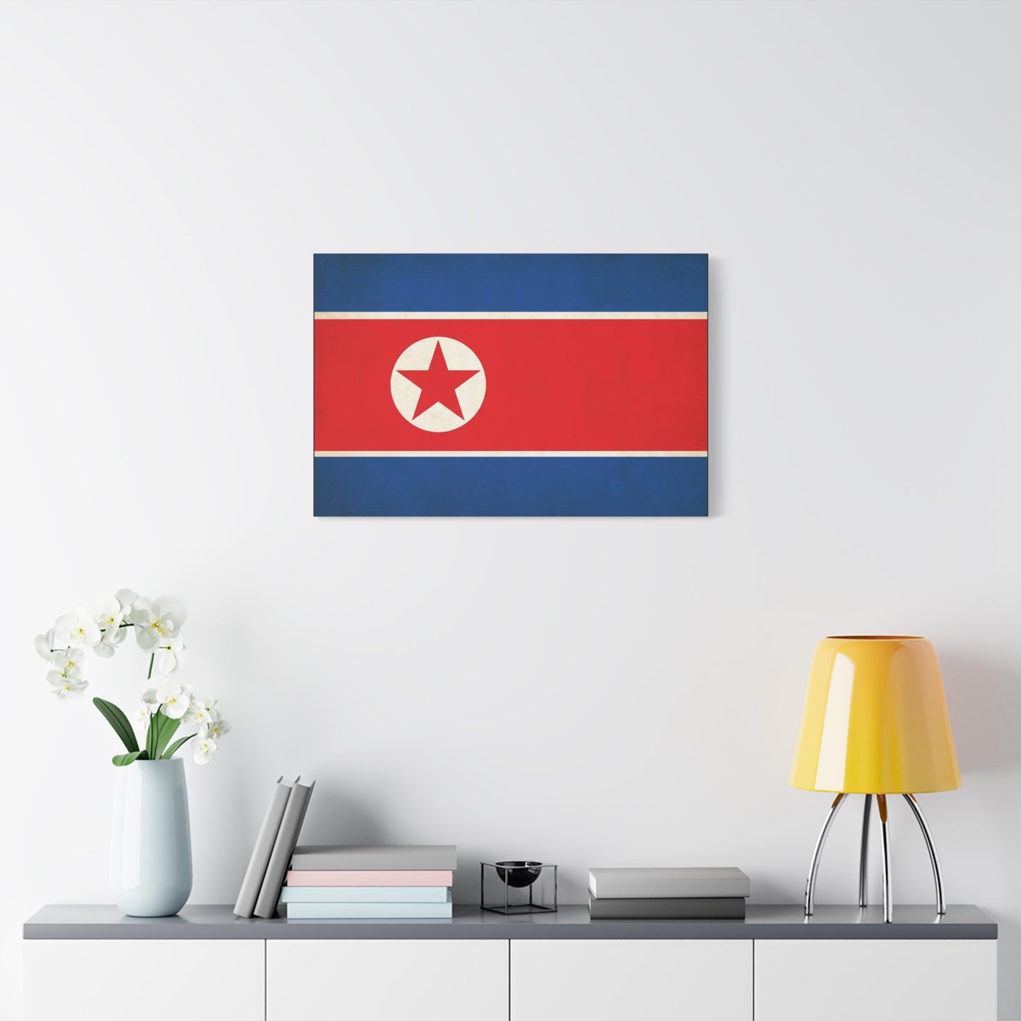 North Korea Flag Canvas Wall Art - Korean Flag Print, Patriotic Red Blue Star Design - Vintage Style Wall Decor - Living Room Home Decoration - Bedroom Home Decoration - Modern Farmhouse Style