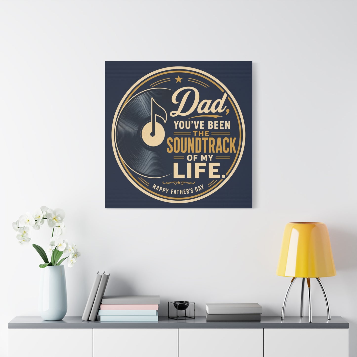 "Dad" - Vinyl Record Music Quote Print - Navy Gold Typography Style - Living Room Wall Decor - Ready to Hang