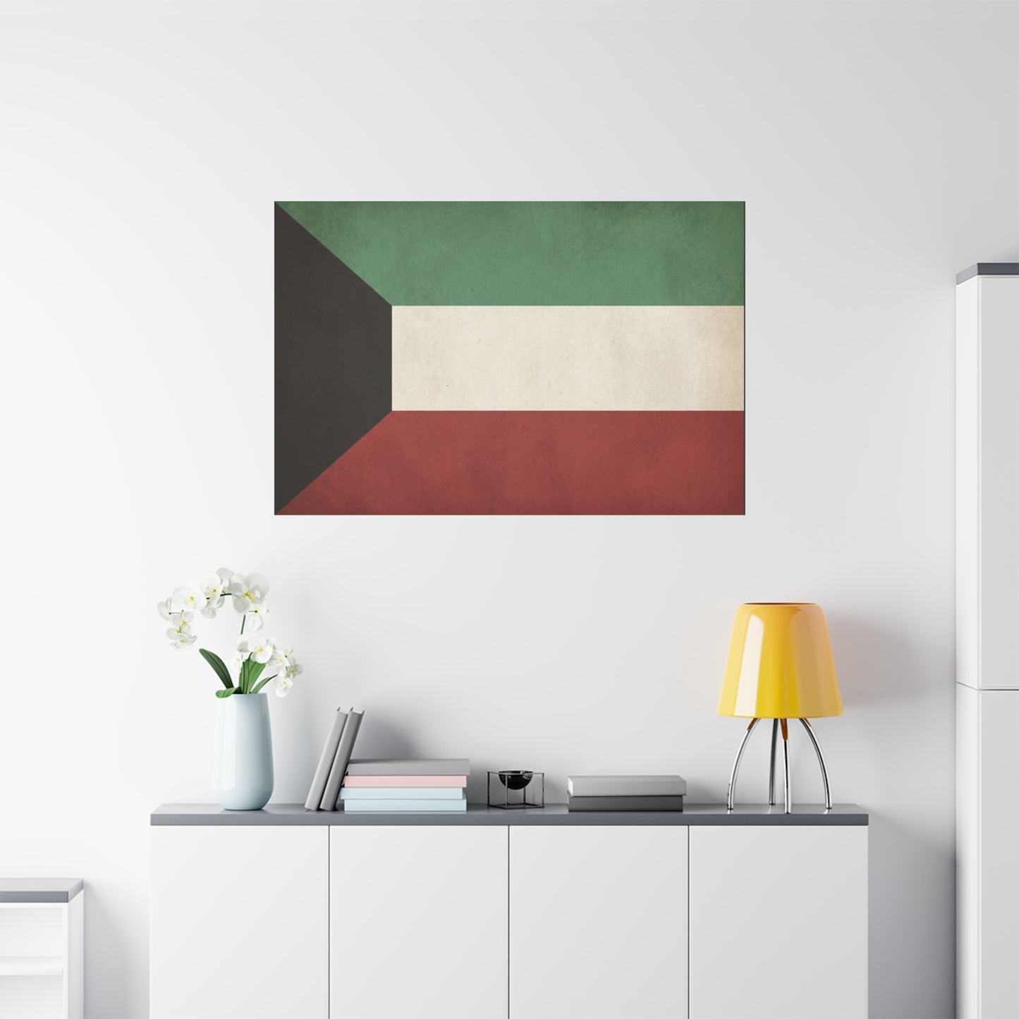 Kuwait Flag Canvas Wall Art - Vintage National Banner Print, Geometric Color Block Design - Matte Canvas Decor - Living Room Wall Decor, Office Art, Dorm Accent Style - Bedroom Home Decoration