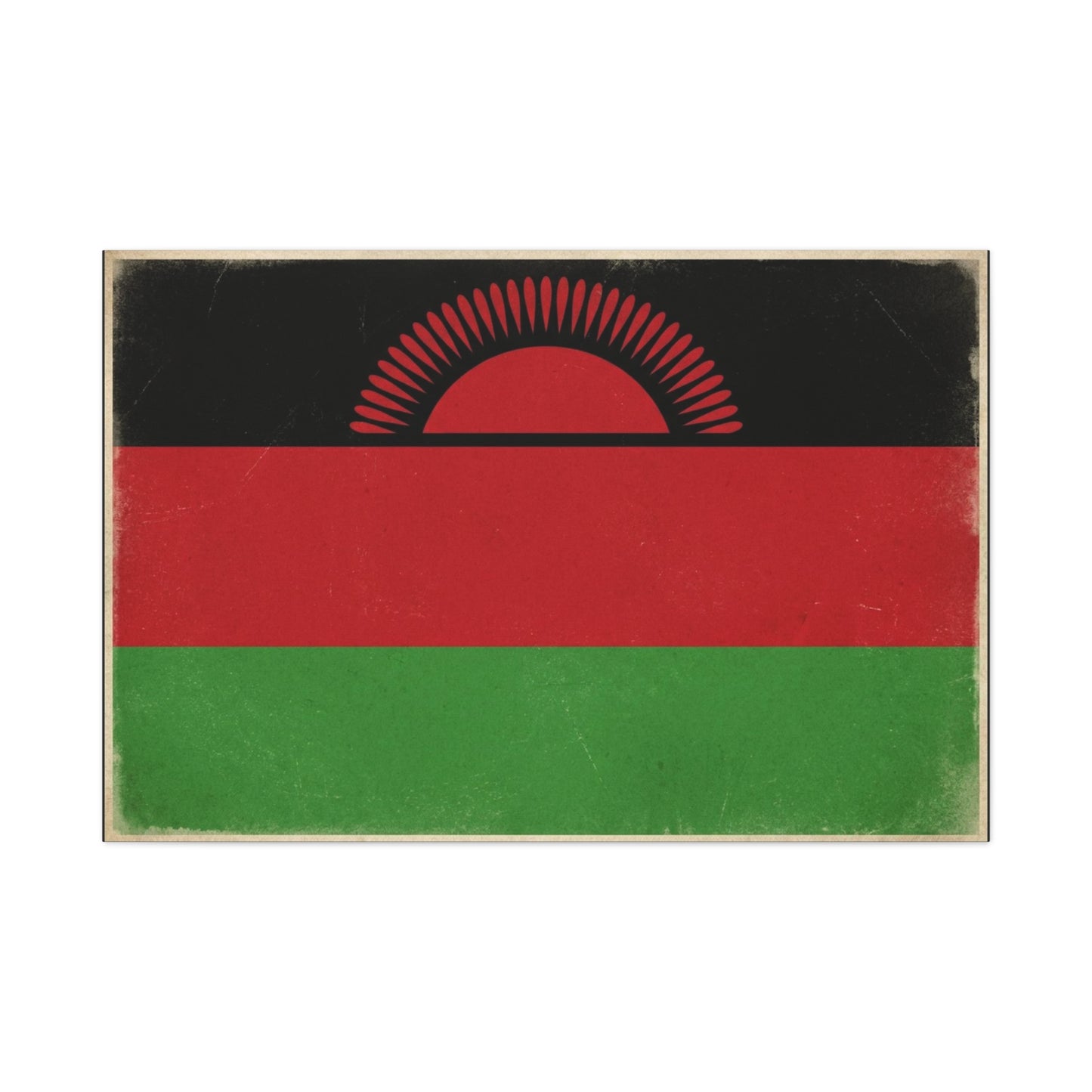 Malawi Flag Canvas Wall Art - Vintage Rising Sun National Flag Print, Pan African Red Black Green Design - Matte Canvas Decor - Living Room Wall Decor, Office Art Accent - Bedroom Home Decoration