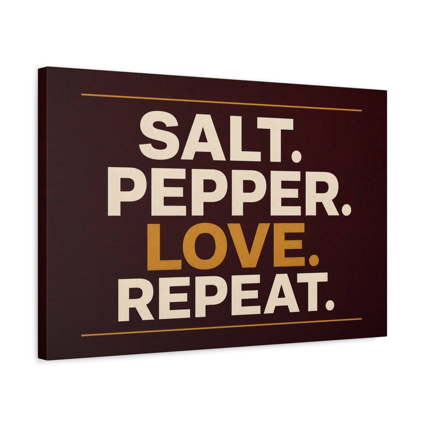 "Salt. Pepper. Love. Repeat." Typography Canvas Wall Art - Kitchen Quote Wall Decor, Modern Farmhouse Home Decoration, Brown And Gold Minimalist Canvas Print For Dining Room - Bedroom Home Decoration