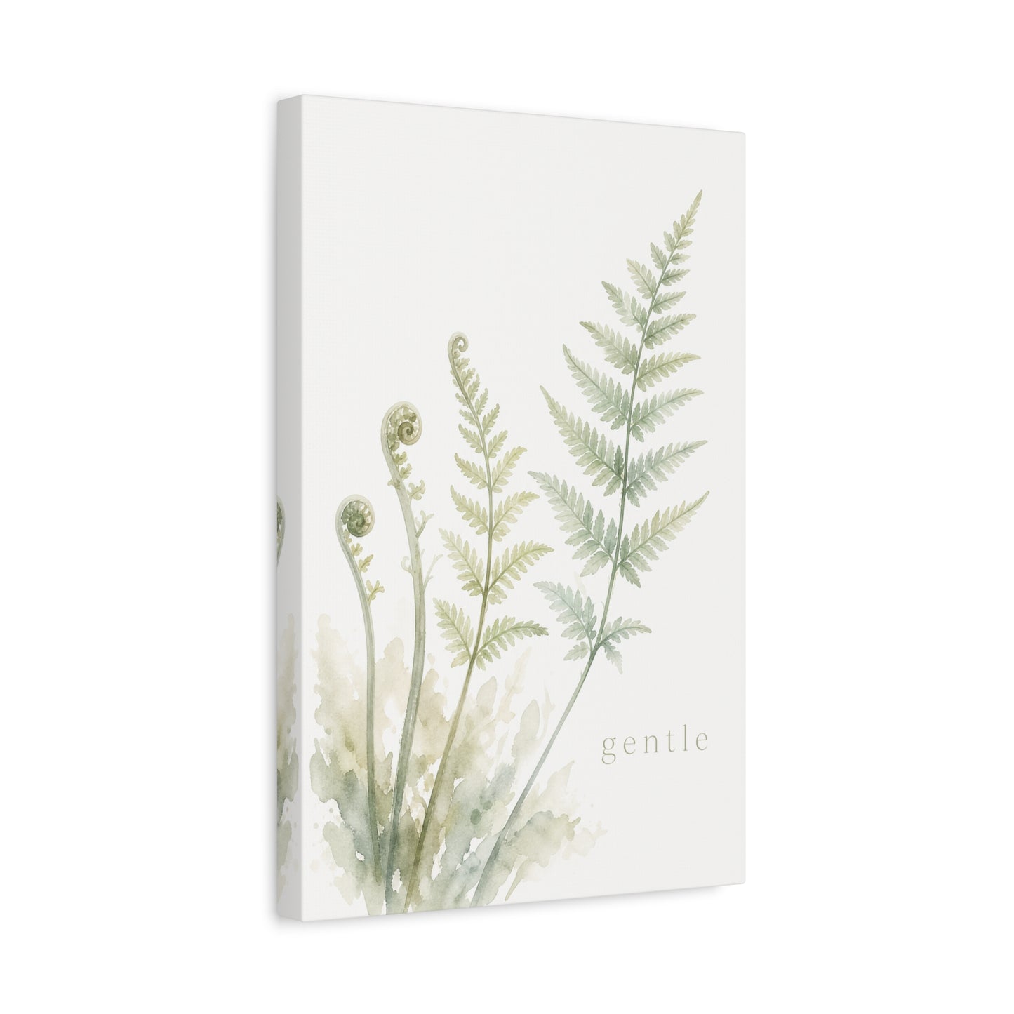 "Gentle" Fern Botanical Canvas Wall Art - Watercolor Green Leaf Print, Minimalist Nature Decor - Calming Bedroom Wall Decor, Bathroom Decoration, Spa Style Home Accent - Bedroom Home Decoration