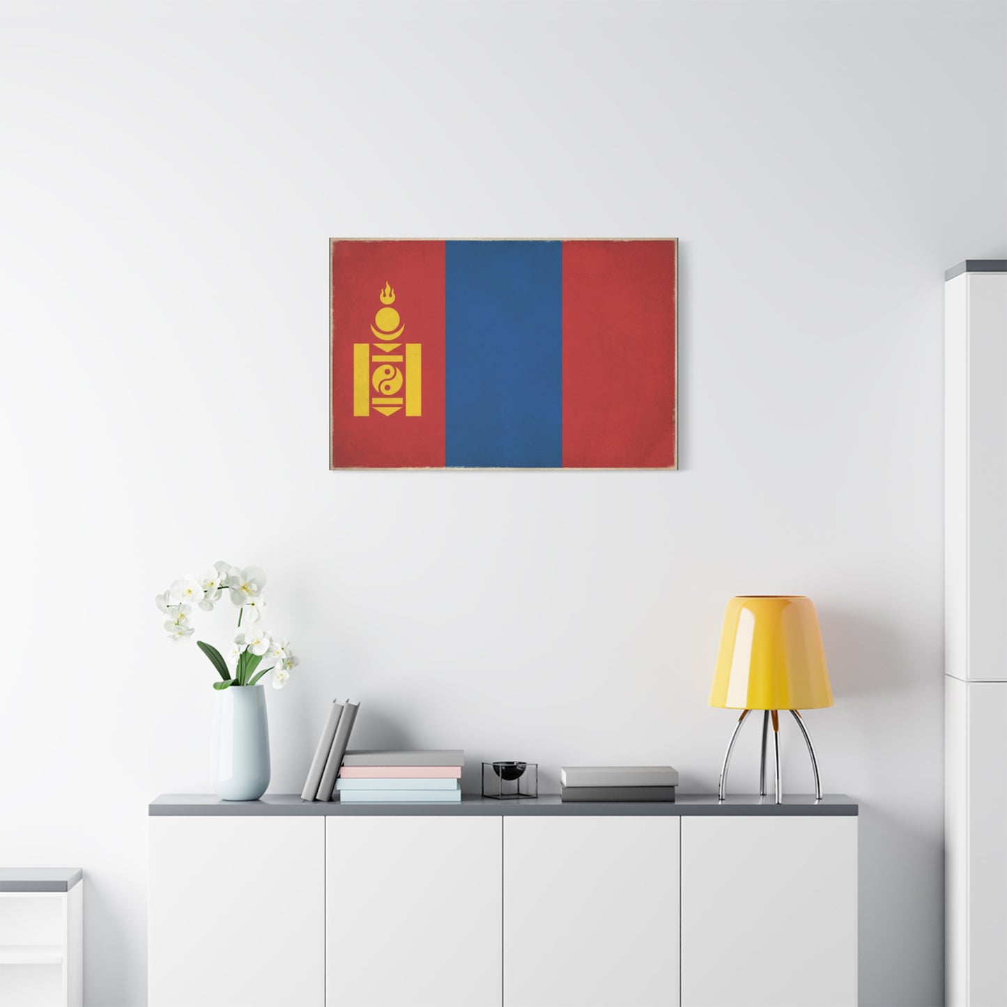 Mongolia Flag Canvas Wall Art - Vintage Mongolian Banner Print, Red Blue Soyombo Design - Patriotic Traditional Style - Living Room Wall Decor, Office Art - Bedroom Home Decoration - Ready to Hang
