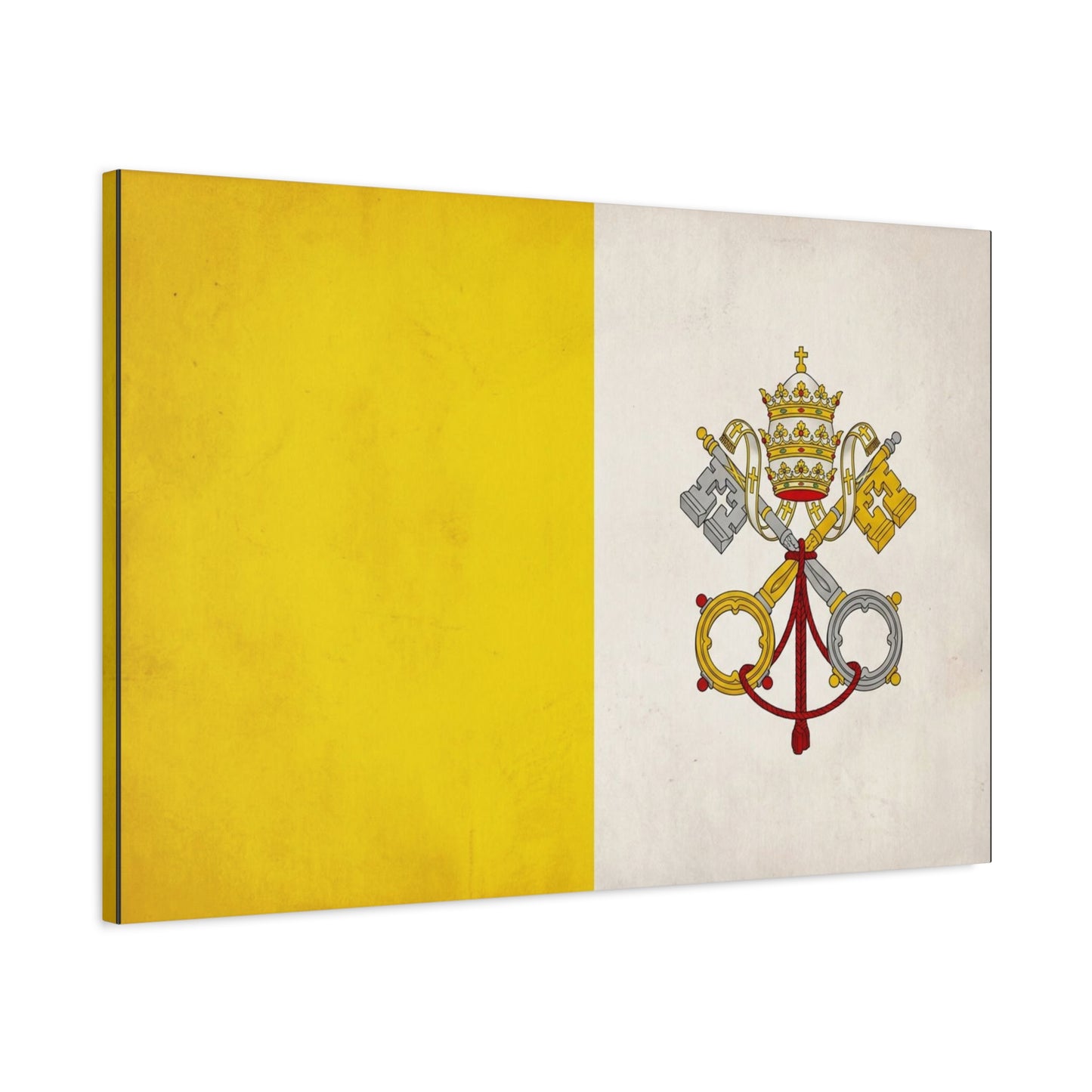 Vatican Flag Canvas Wall Art - Papal Keys And Tiara Catholic Wall Decor - Yellow White Heraldic Print - Traditional Religious Style - Bedroom Home Decoration - Bedroom Home Decoration - Ready to Hang