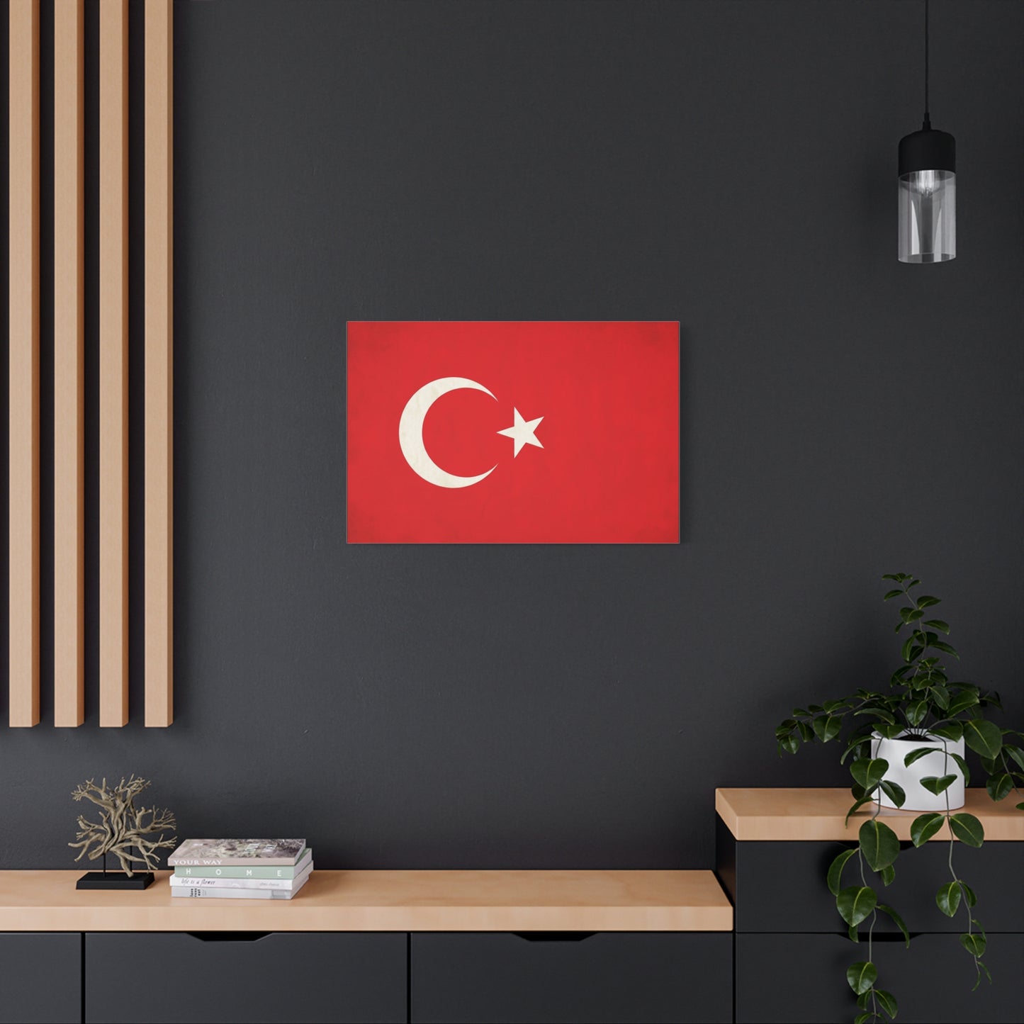 Turkey Flag Canvas Wall Art - Red Crescent Star Turkish Flag Print - Vintage Patriotic Decor, Matte Canvas Print, Living Room Home Decoration, Bedroom Accent - Living Room Wall Decor - Ready to Hang