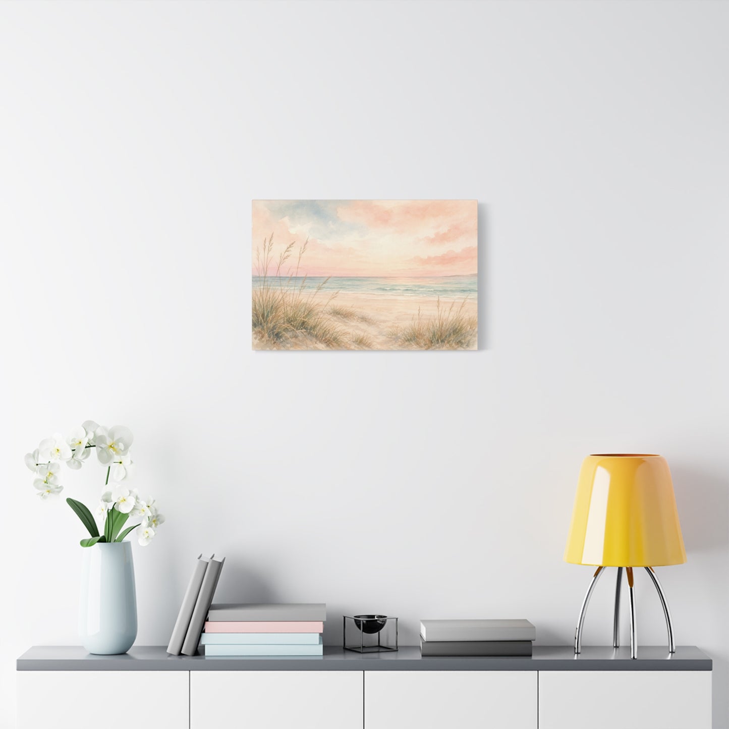 Pastel Beach Dune Canvas Wall Art - Coastal Seascape Sunset Shore Grass Print - Soft Pink Blue Watercolor - Bedroom Wall Decor, Living Room Home Decoration - Bedroom Home Decoration - Ready to Hang