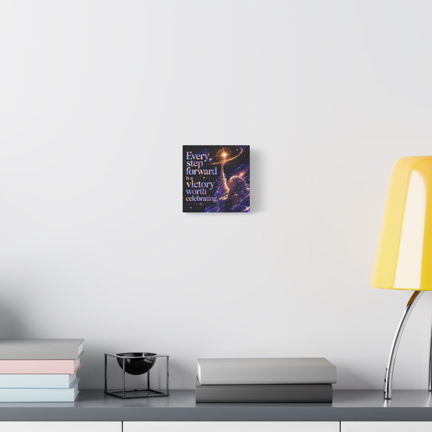 "Every Step Forward Is A Victory Worth Celebrating" Inspirational Canvas Wall Art - Cosmic Anime Girl Galaxy Quote Print - Celestial Purple Blue Decor - Bedroom Home Decoration - Office Wall Art