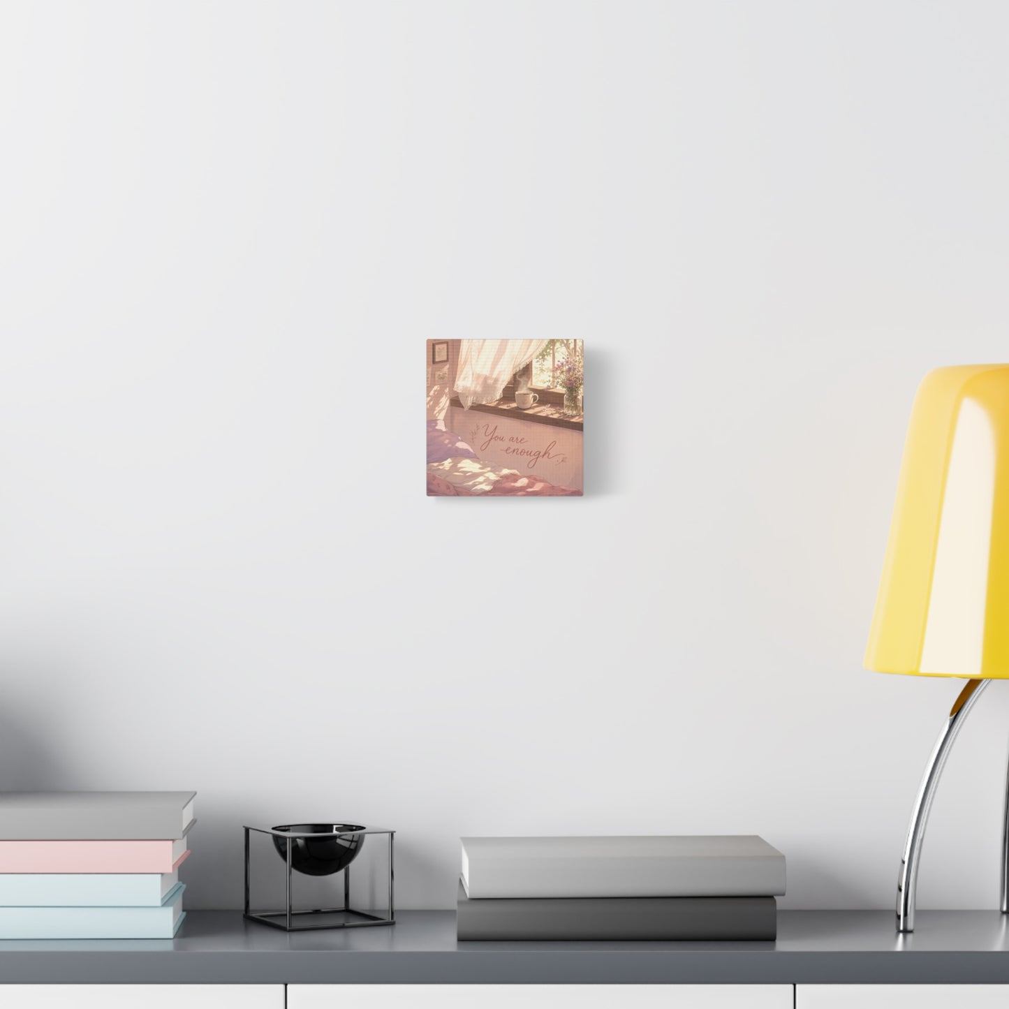 "You Are Enough" Inspirational Canvas Wall Art - Sunlit Bedroom Window Flowers, Cozy Pink Cottagecore Decor - Matte Affirmation Print - Bedroom Home Decoration, Teen Room Accent - Office Wall Art