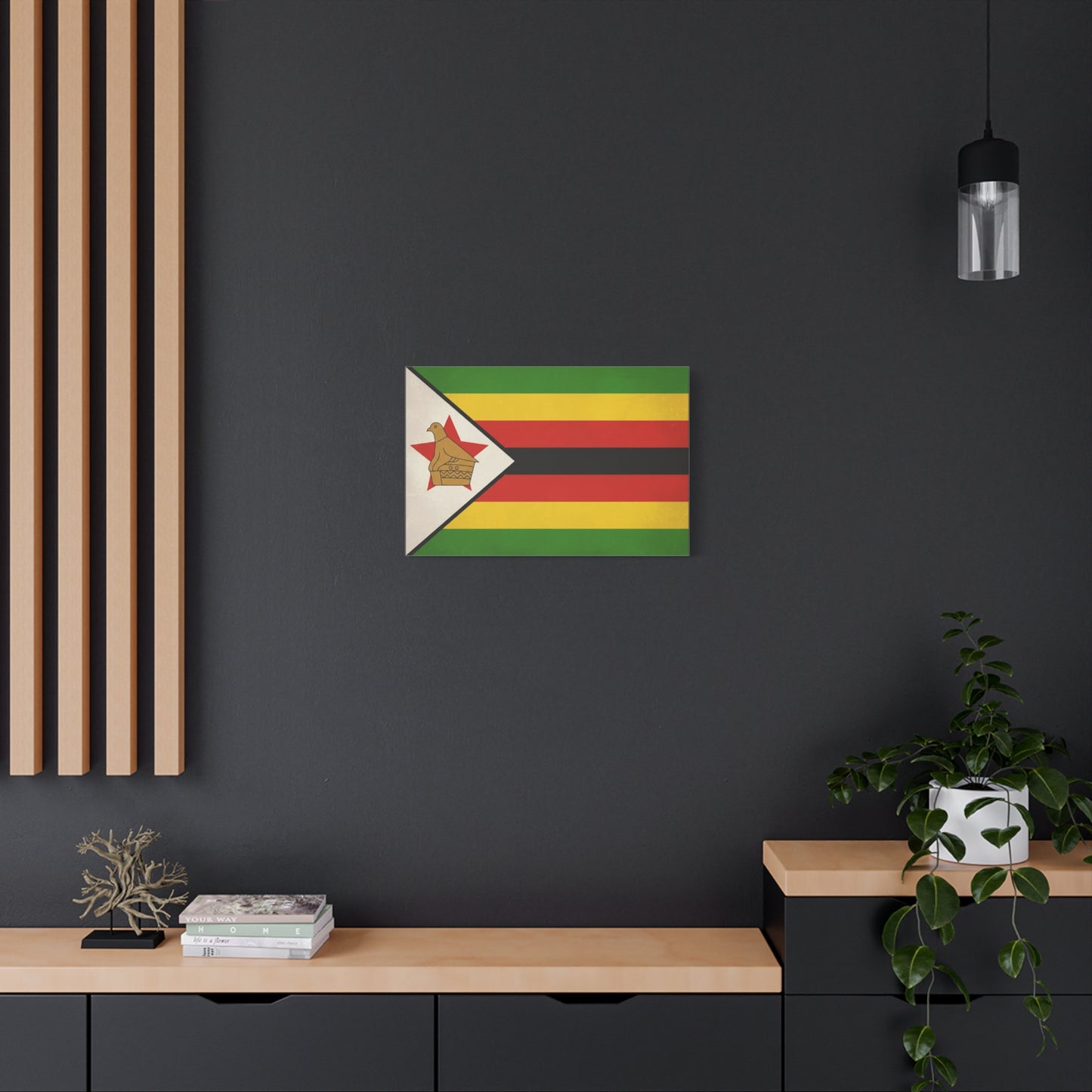 Zimbabwe Flag Canvas Wall Art - Vintage National Pride Decor, Green Gold Red Black Banner Print - Cultural Heritage Style - Living Room Wall Decor, Office Art - Modern Farmhouse Style - Ready to Hang