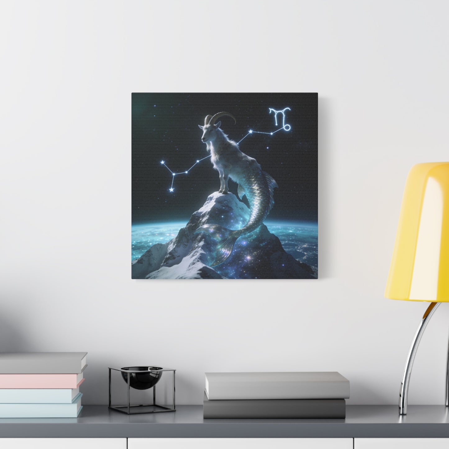 Capricorn Zodiac Canvas Wall Art - Celestial Sea Goat Constellation, Surreal Night Sky, Matte Canvas Print, Modern Fantasy Style, Bedroom Home Decoration, Office Wall Decor Accent - Ready to Hang