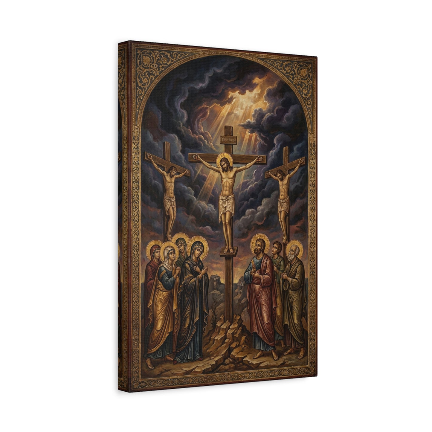 Jesus Christ Crucifixion Canvas Wall Art - Golgotha Religious Icon Painting, Sacred Cross Scene, Traditional Christian Decor - Living Room Wall Decor, Bedroom Home Decoration - Bedroom Home Decoration