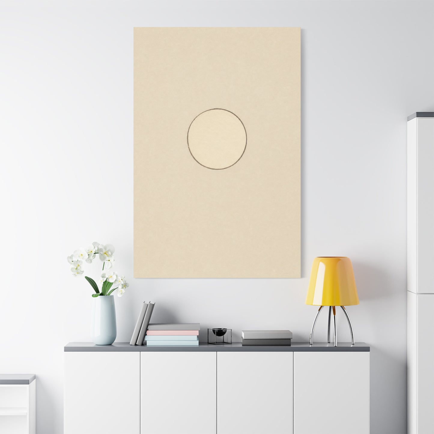 Minimalist Circle Canvas Wall Art - Neutral Geometric Line Print, Contemporary Beige Abstract Decor - Modern Bedroom Home Decoration, Living Room Wall Decor, Office Accent - Bedroom Home Decoration