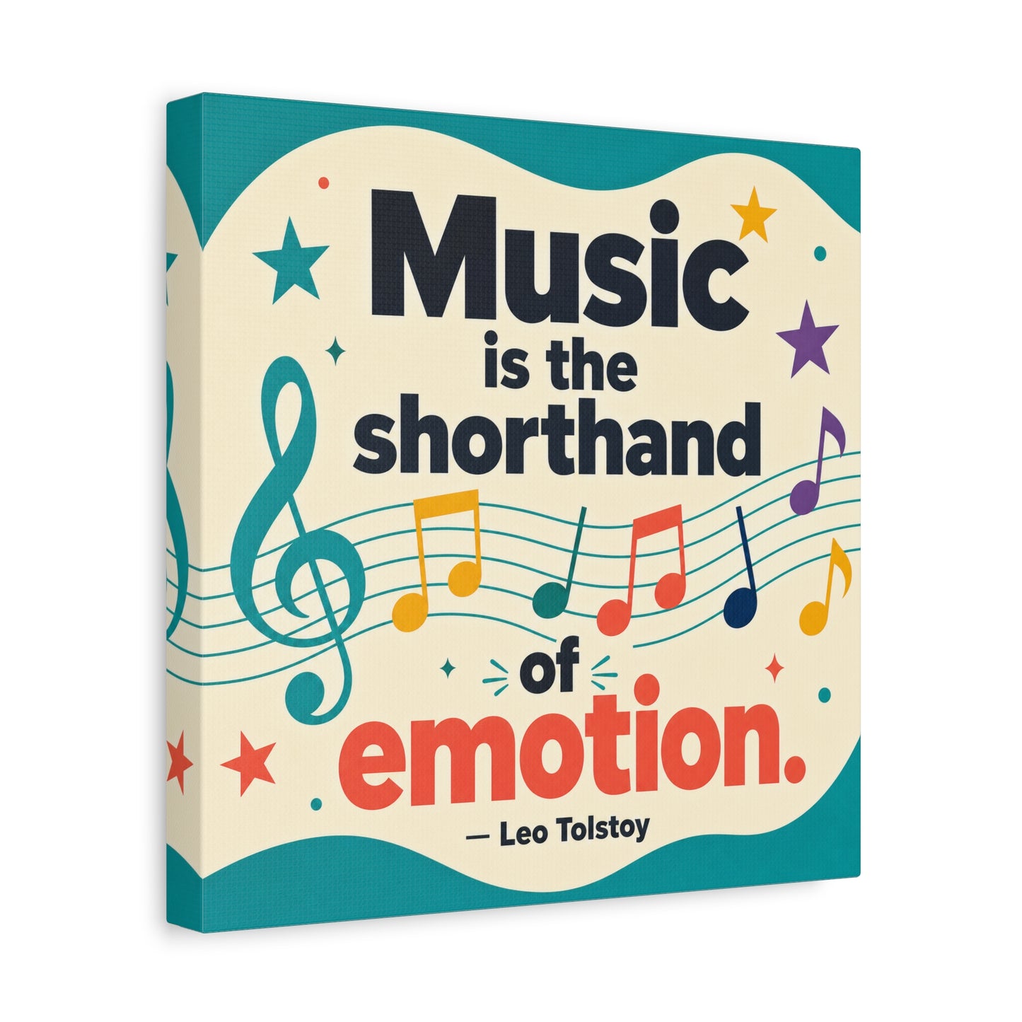 "Music Is The Shorthand Of Emotion." Leo Tolstoy Canvas Wall Art - Colorful Typography Quote Print, Music Teacher Classroom Decor, Kids Room Home Decoration, Modern Wall Hanging - Ready to Hang
