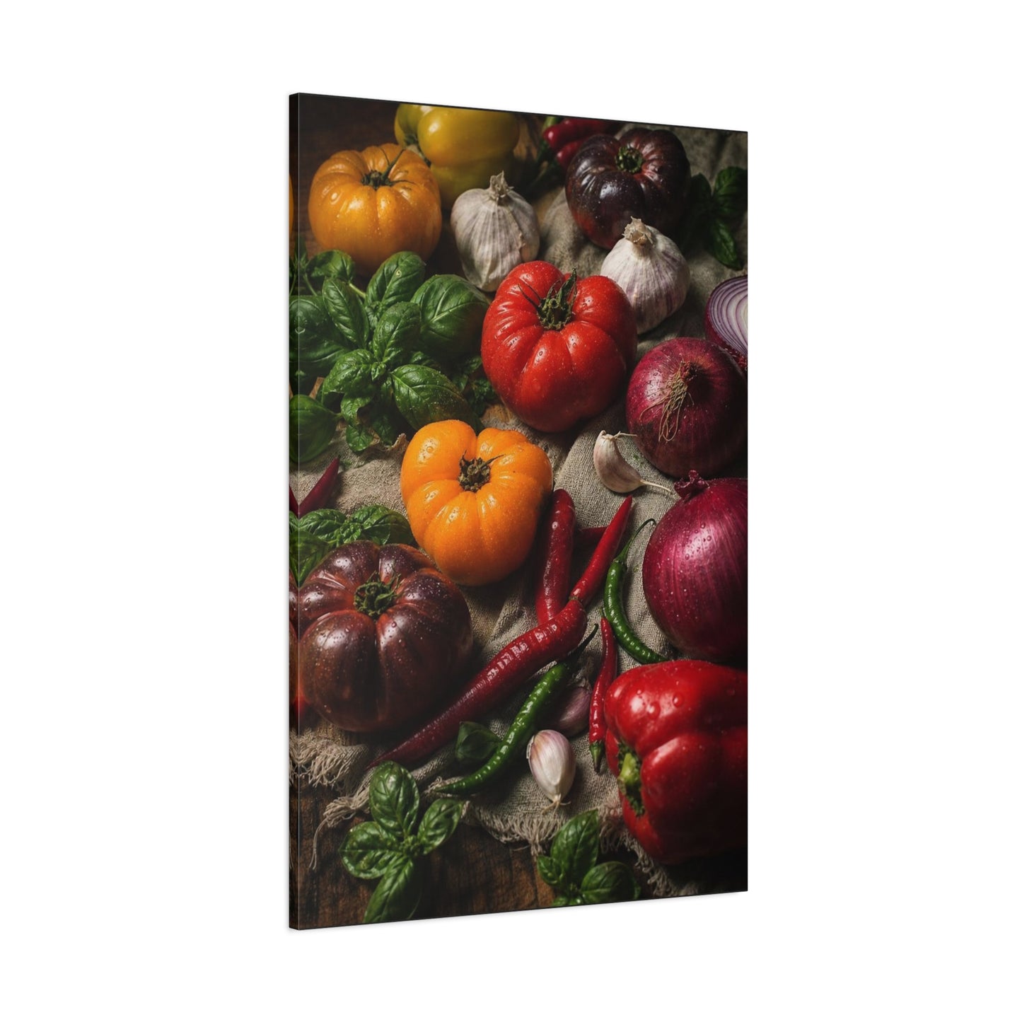 Heirloom Tomato Still Life Canvas Wall Art - Rustic Kitchen Produce Art Print - Matte Cotton Canvas - Traditional Food Wall Decor, Dining Room Accent, Farmhouse Interior Style - Ready to Hang