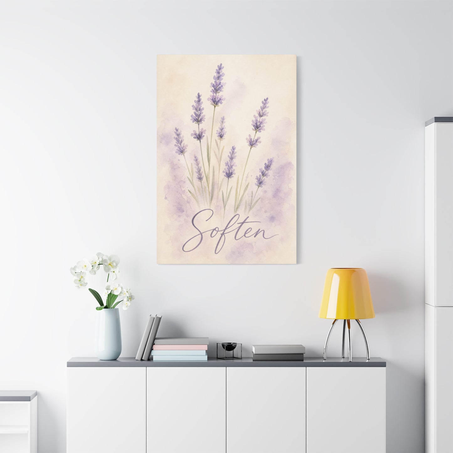 "Soften" Lavender Watercolor Canvas Wall Art - Botanical Floral Purple Wall Decor - Soft Pastel Home Decoration - Bedroom Bathroom Accent - Bedroom Home Decoration - Modern Farmhouse Style