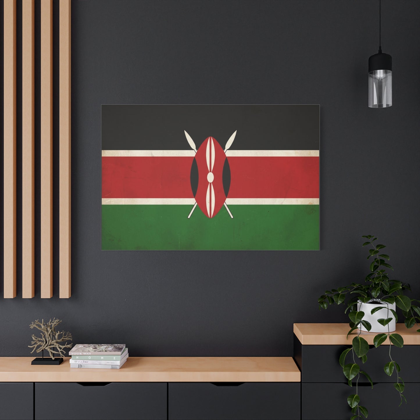 Kenya Flag Canvas Wall Art - Vintage Kenyan Flag Print, Patriotic Red Black Green Decor - Matte Cotton Artwork - Living Room Wall Decor, Office Art, Dorm Home Accent - Bedroom Home Decoration