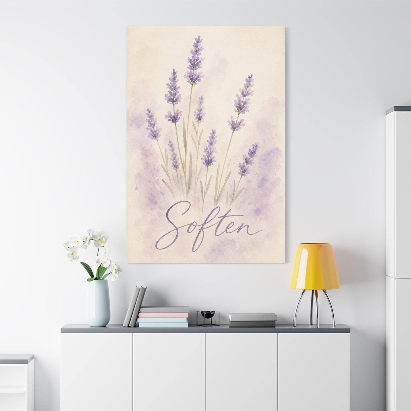 "Soften" Lavender Watercolor Canvas Wall Art - Botanical Floral Purple Wall Decor - Soft Pastel Home Decoration - Bedroom Bathroom Accent - Bedroom Home Decoration - Modern Farmhouse Style