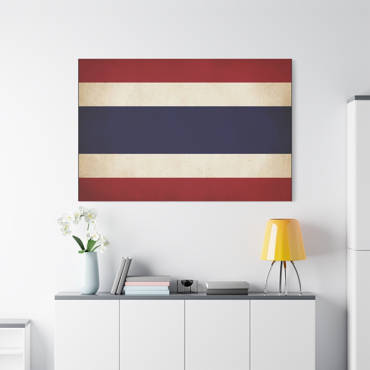Thailand Flag Canvas Wall Art - Vintage Thai Tricolor Stripe Print, Minimalist Patriotic Decor - Matte Cotton Look - Living Room Wall Decor, Bedroom Home Decoration, Office Art - Ready to Hang