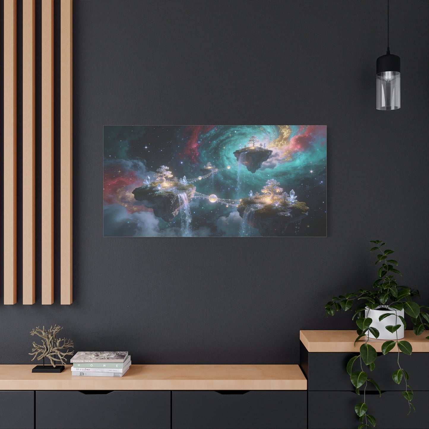 Floating Islands Canvas Wall Art - Fantasy Galaxy Sky, Waterfalls, Crystal Trees - Dreamlike Cosmic Landscape Canvas Print - Contemporary Wall Decor For Living Room Bedroom Office - Ready to Hang