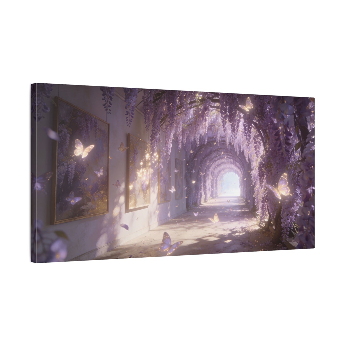 Wisteria Butterfly Canvas Wall Art - Dreamy Floral Tunnel Illustration, Lavender Glow, Matte Cotton Print - Contemporary Fantasy Style - Bedroom Wall Decor, Living Room Home Accent - Ready to Hang