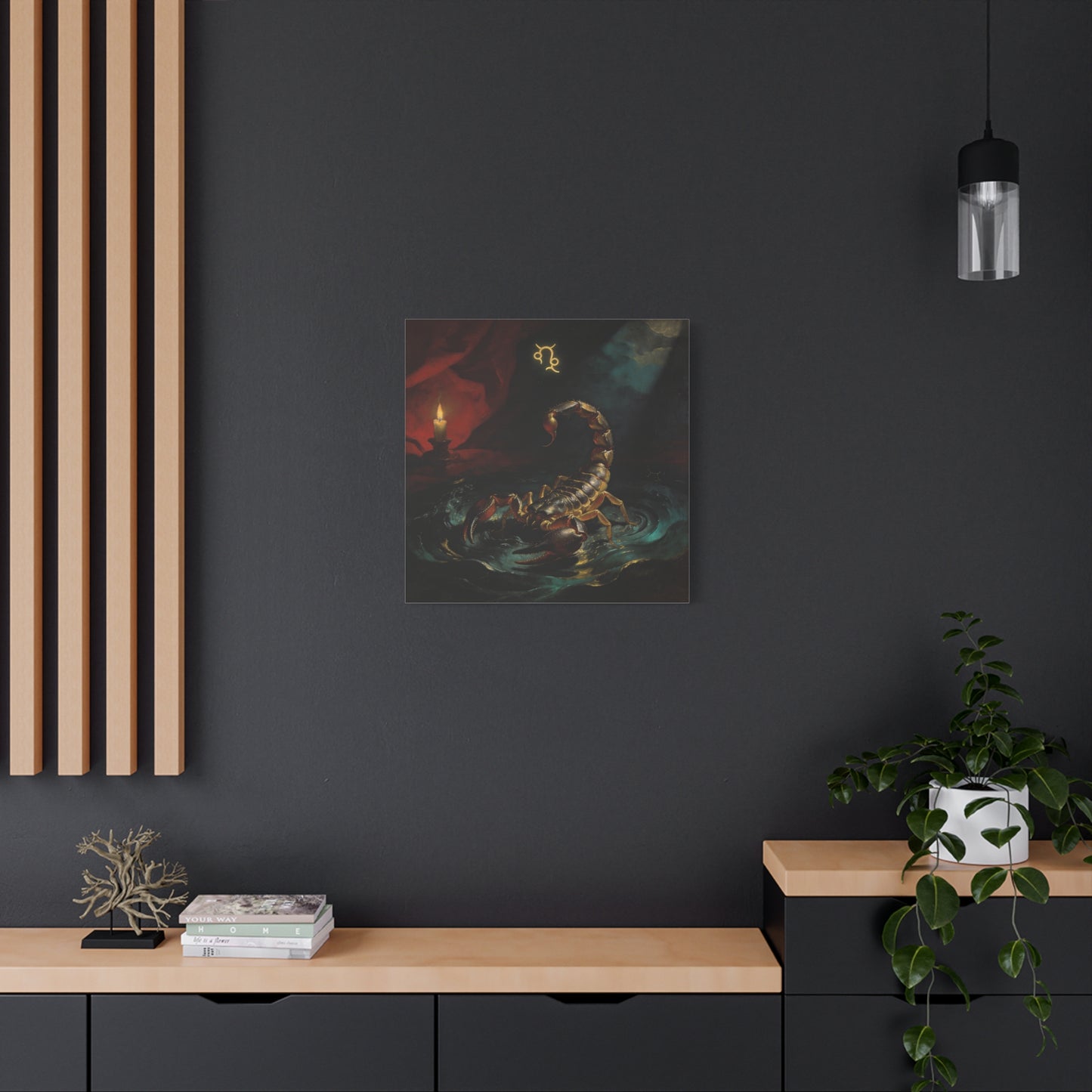 Scorpion Zodiac Canvas Wall Decor - Candlelit Astrology Painting, Dark Vintage Gothic Print - Matte Cotton Canvas, Mysterious Maximalist Style - Bedroom Decoration, Study Accent - Office Wall Art