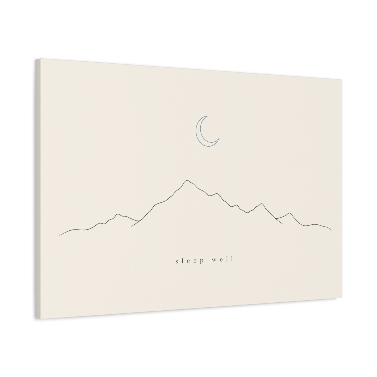 "Sleep Well" Minimalist Mountain Canvas Wall Art - Crescent Moon Line Drawing, Neutral Beige Canvas Print - Modern Bedroom Wall Decor, Nursery Home Decoration, Meditation Space - Ready to Hang