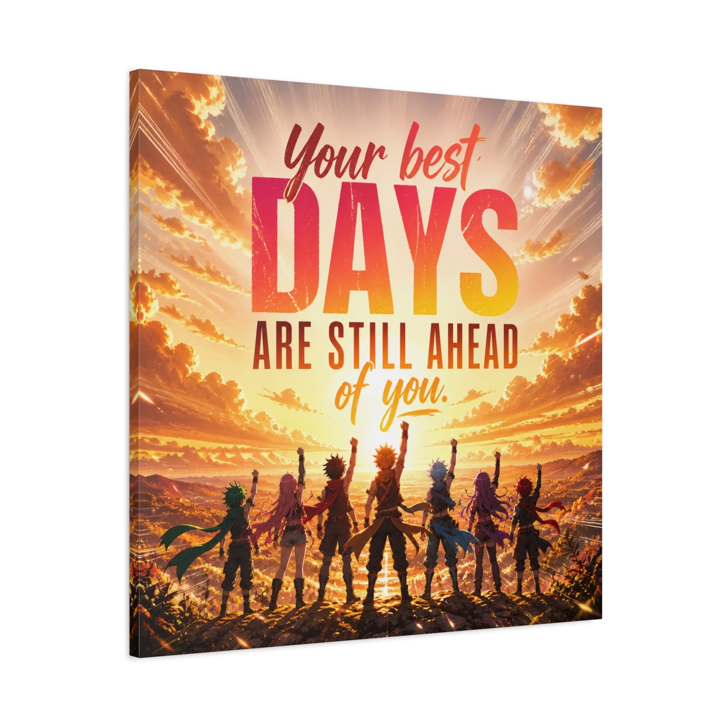 "Your DAYS Are Still Ahead Of You." Anime Quote Canvas Wall Art - Sunset Sky Motivational Poster Print - Contemporary Typography Decor - Bedroom Wall Accent - Ready to Hang - Bedroom Home Decoration