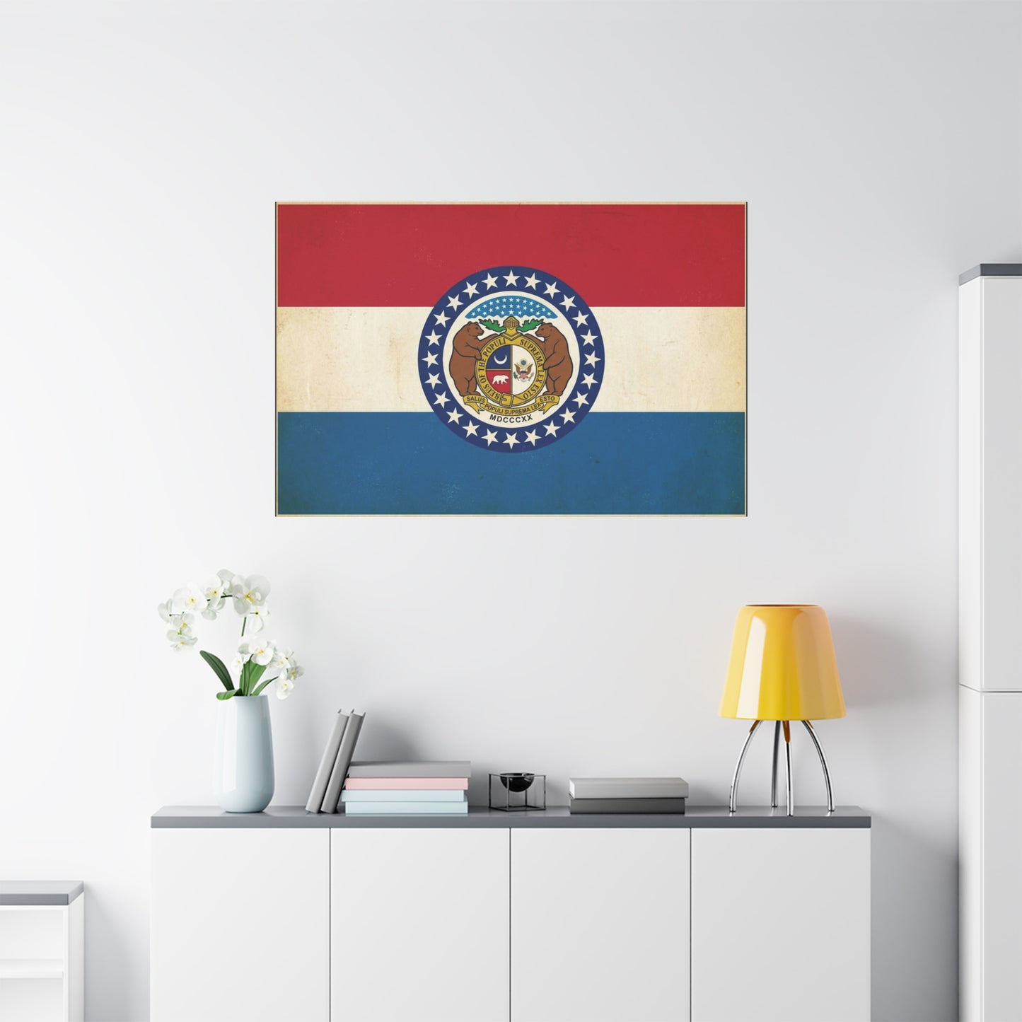 Missouri State Flag Canvas Wall Art - Vintage Red White Blue Bear Seal Print - Patriotic Americana Decor - Living Room Wall Decor, Office Art - Ready to Hang - Bedroom Home Decoration - Ready to Hang