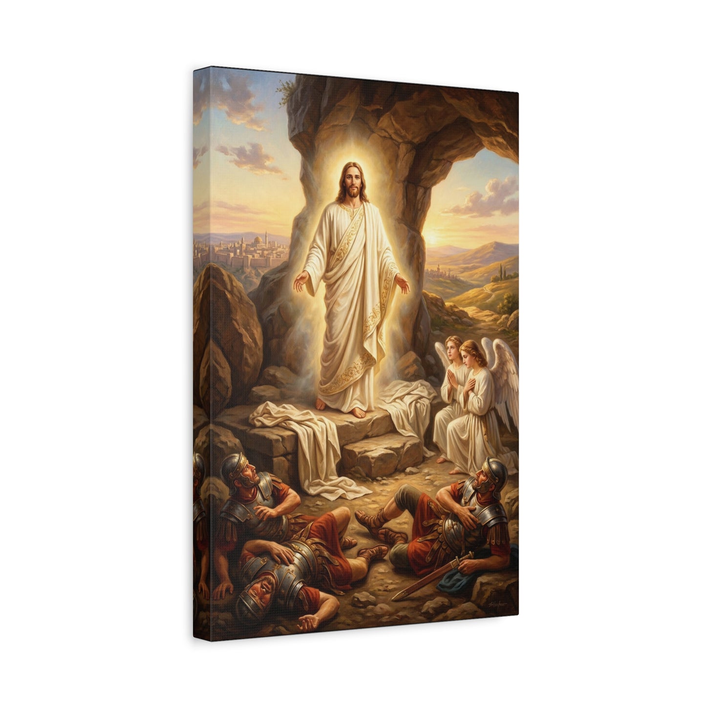 Jesus Christ Resurrection Canvas Wall Art - Empty Tomb, Angels, Roman Guards - Traditional Religious Print, Living Room Wall Decor, Bedroom Home Decoration - Bedroom Home Decoration - Ready to Hang