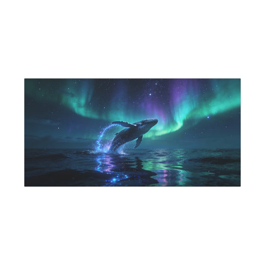 Humpback Whale Canvas Wall Art - Aurora Borealis Ocean Night Scene, Celestial Wildlife Canvas Print - Contemporary Fantasy Style - Living Room Wall Decor, Bedroom Home Accent - Bedroom Home Decoration