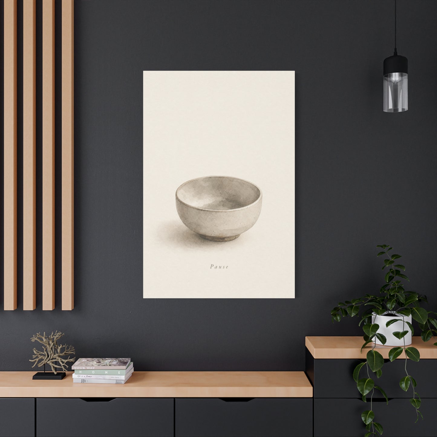 "Pause" Minimalist Bowl Canvas Wall Art - Neutral Still Life Print, Japandi Zen Style, Contemporary Home Decor For Bedroom, Living Room, Meditation Space, Calm Interior Accent - Living Room Wall Decor