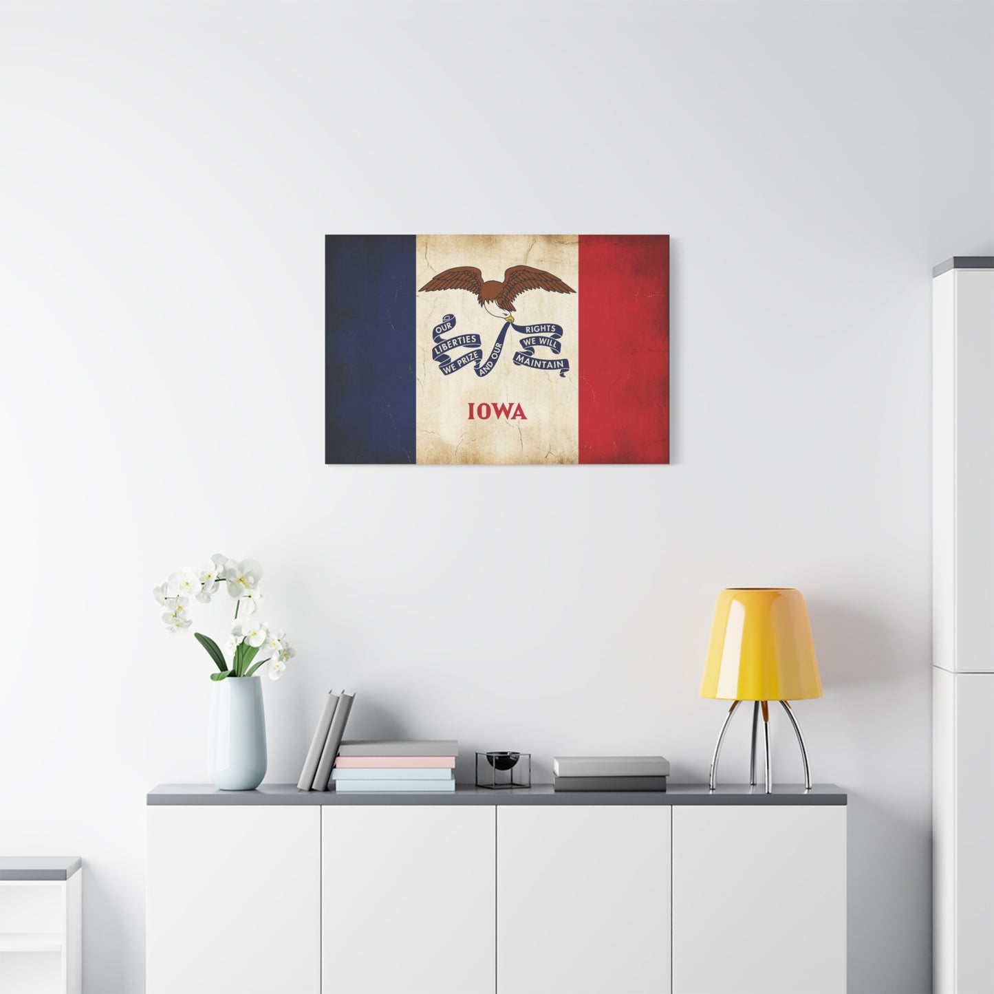 Iowa State Flag Canvas Wall Art - "Our Liberties We Prize And Our Rights We Will Maintain" Eagle Print - Vintage Patriotic Decor - Living Room Wall Decor, Office Art - Bedroom Home Decoration