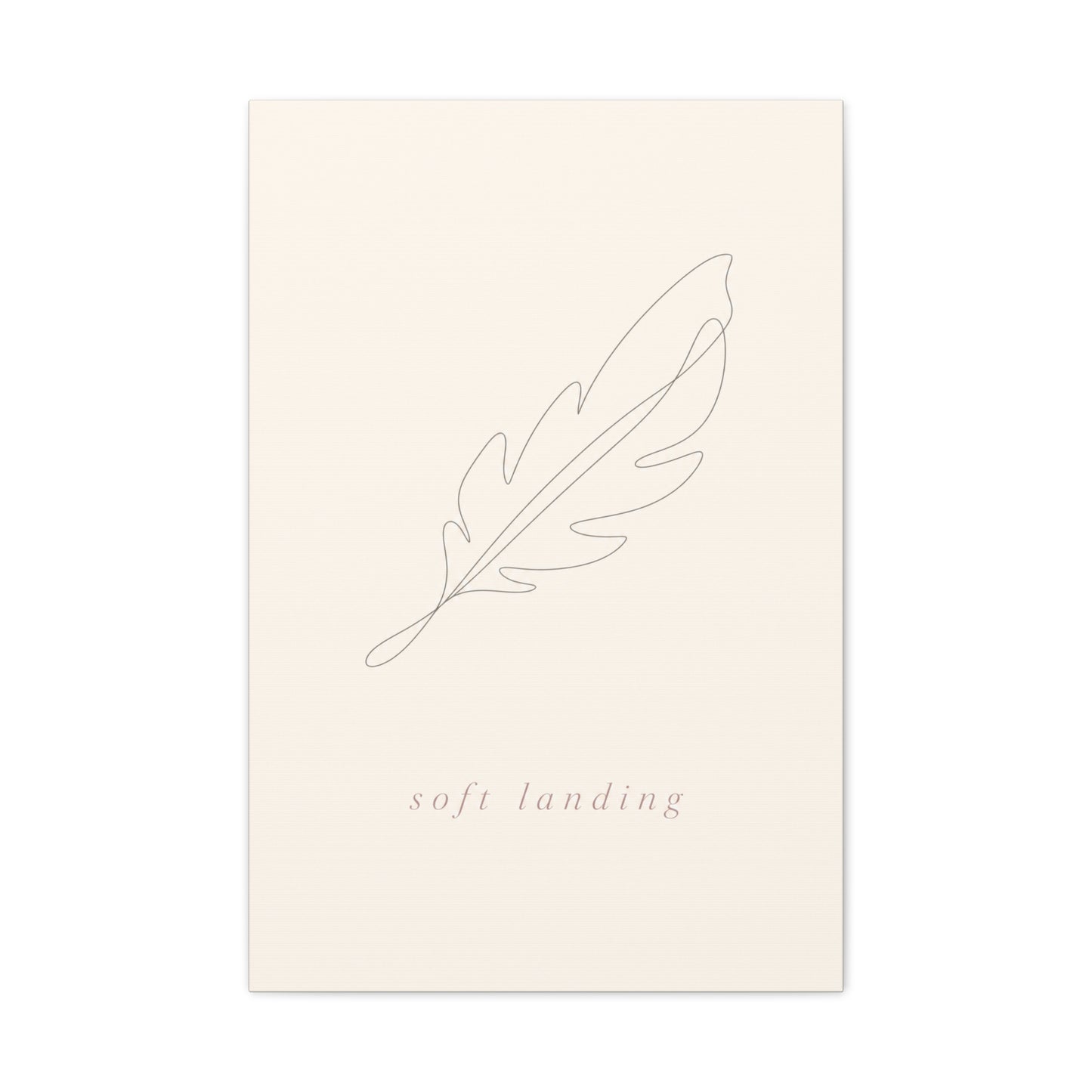 "Soft Landing" Feather Canvas Wall Art - Minimalist Line Drawing, Neutral Beige Cotton Print - Contemporary Bedroom Wall Decor, Nursery Home Decoration, Calming Office Accent - Bedroom Home Decoration