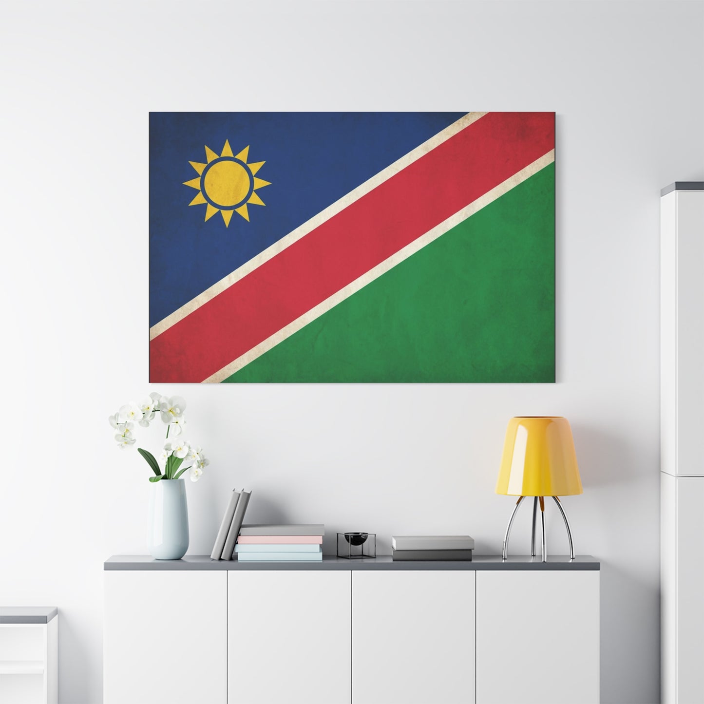 Namibia Flag Canvas Wall Art - Vintage National Pride Decor, Sun Emblem Tricolor Print - Traditional Patriotic Style - Living Room Wall Decor - Bedroom Home Decoration - Bedroom Home Decoration