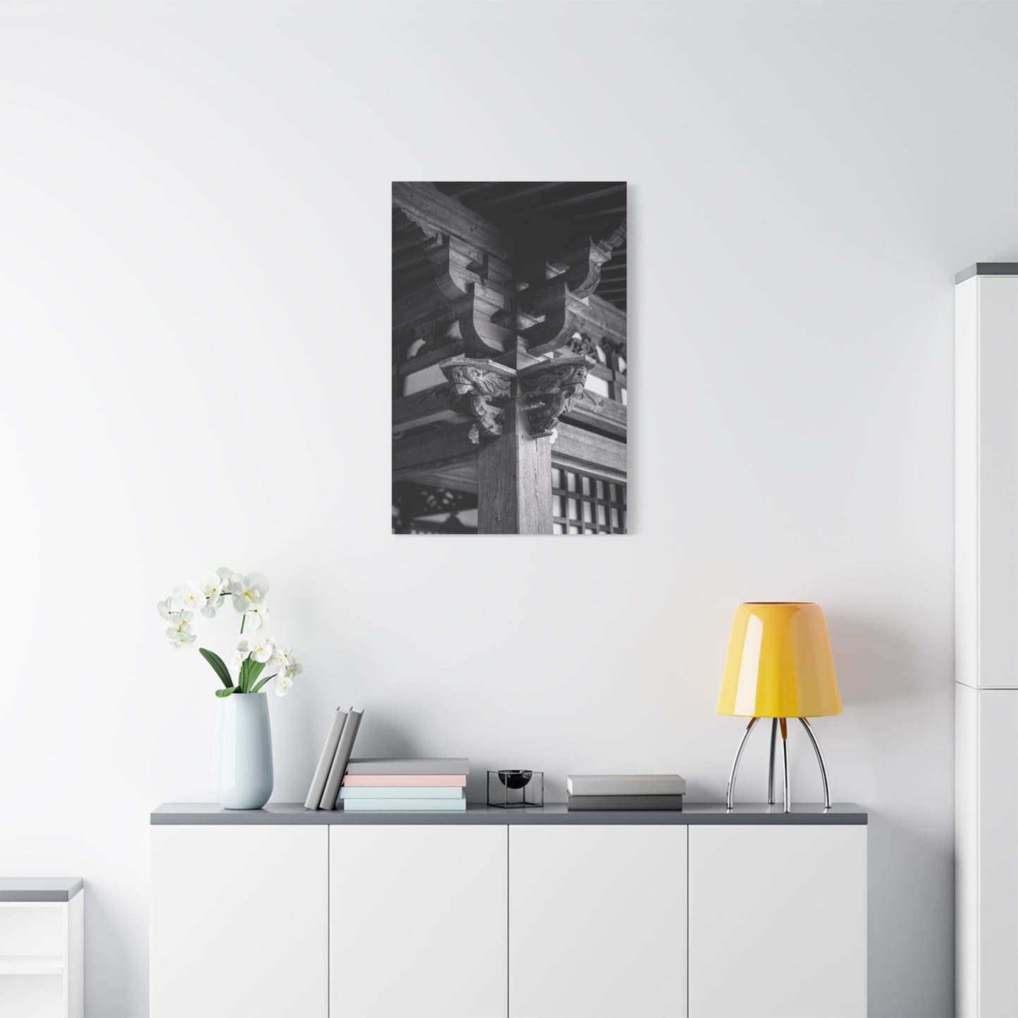 Japanese Temple Architecture Canvas Wall Art - Black And White Wooden Carved Bracket Art Print - Traditional Zen Style - Living Room Wall Decor, Bedroom Home Decoration - Bedroom Home Decoration