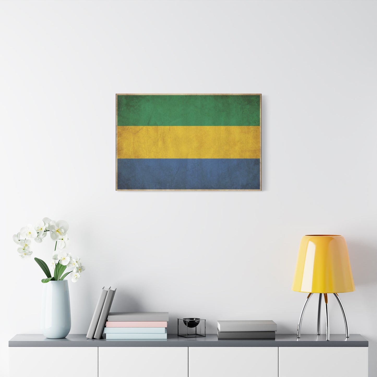 Gabon Flag Canvas Wall Art - Vintage Green Yellow Blue Country Print - Rustic Textured National Pride Decor - Living Room Wall Decor, Bedroom Home Decoration, Dorm Accent - Bedroom Home Decoration