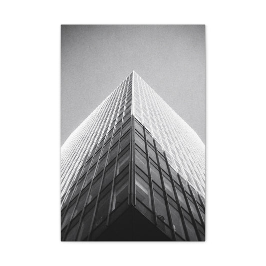 Black And White Skyscraper Canvas Wall Art - Modern Architectural Art Print, Minimalist Cityscape Decor, Contemporary Office Wall Art, Lobby Accent, Living Room Decoration - Ready to Hang
